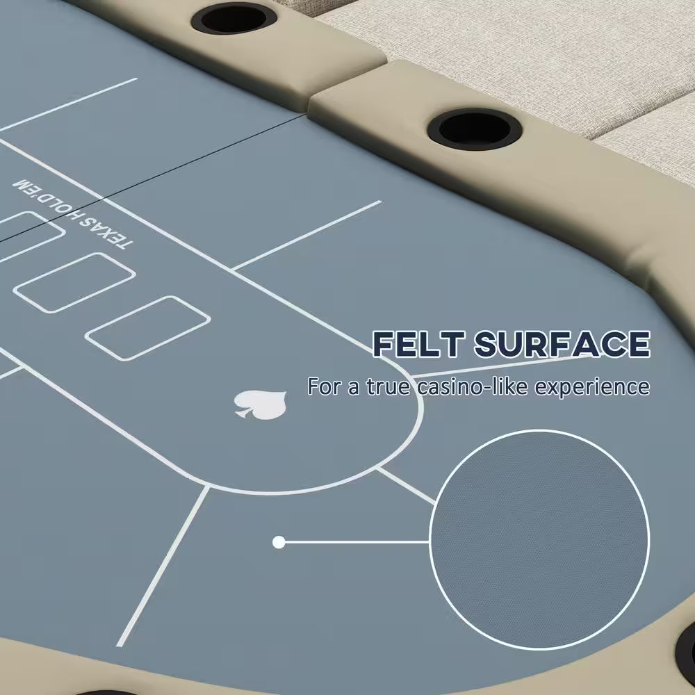 Poker Table Foldable, 70 In. Oval Blackjack Casino Texas Holdem Poker Game Table in Blue and Brown