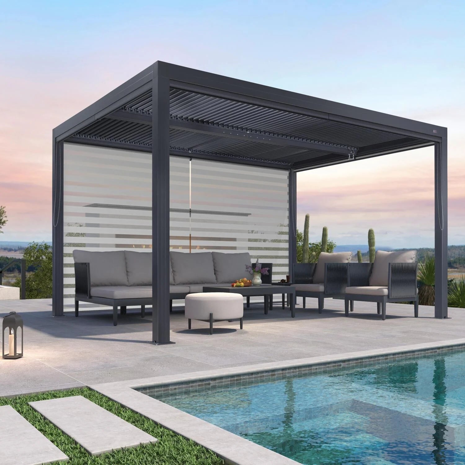 Gray Louvered Pergola Outdoor Aluminum Pergola with Adjustable Roof for Patio Gray Hardtop Gazebo