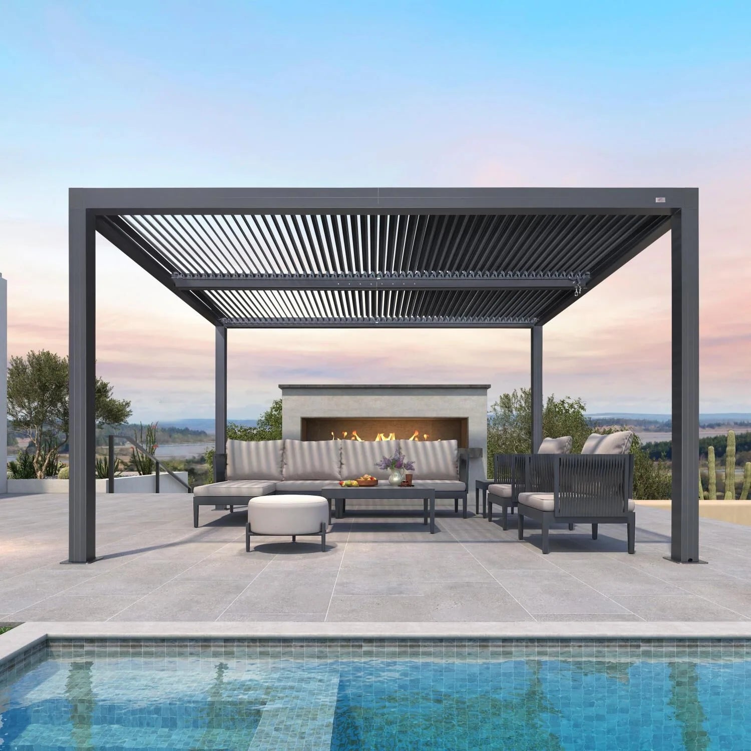 Gray Louvered Pergola Outdoor Aluminum Pergola with Adjustable Roof for Patio Gray Hardtop Gazebo