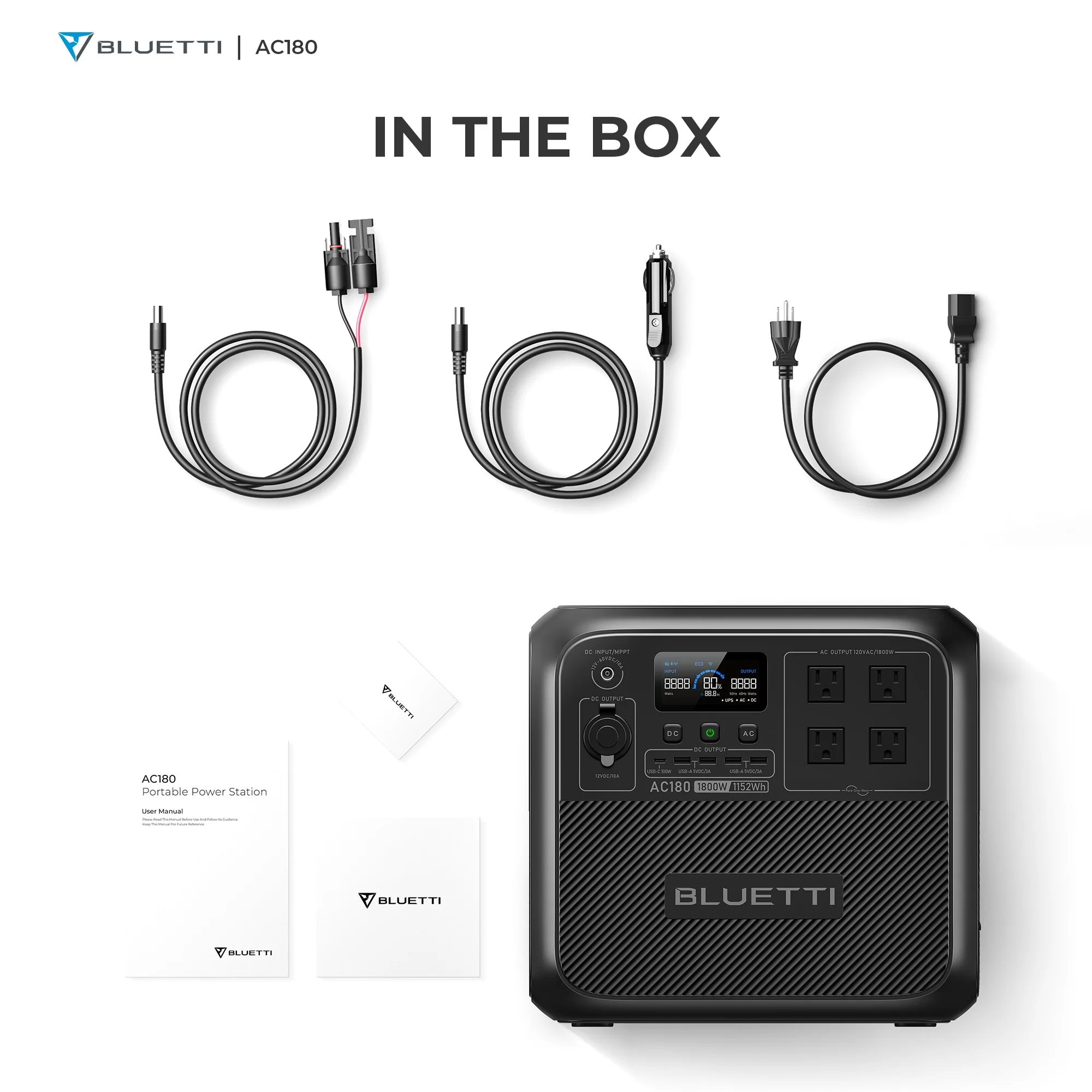 BLUETTI AC180 Solar Generator Kit (1152Wh) – Portable Power Station with 100W Solar Panel - AC Outlets, Lifepo4 Emergency Power for Camping, Off-Grid, Power Outage