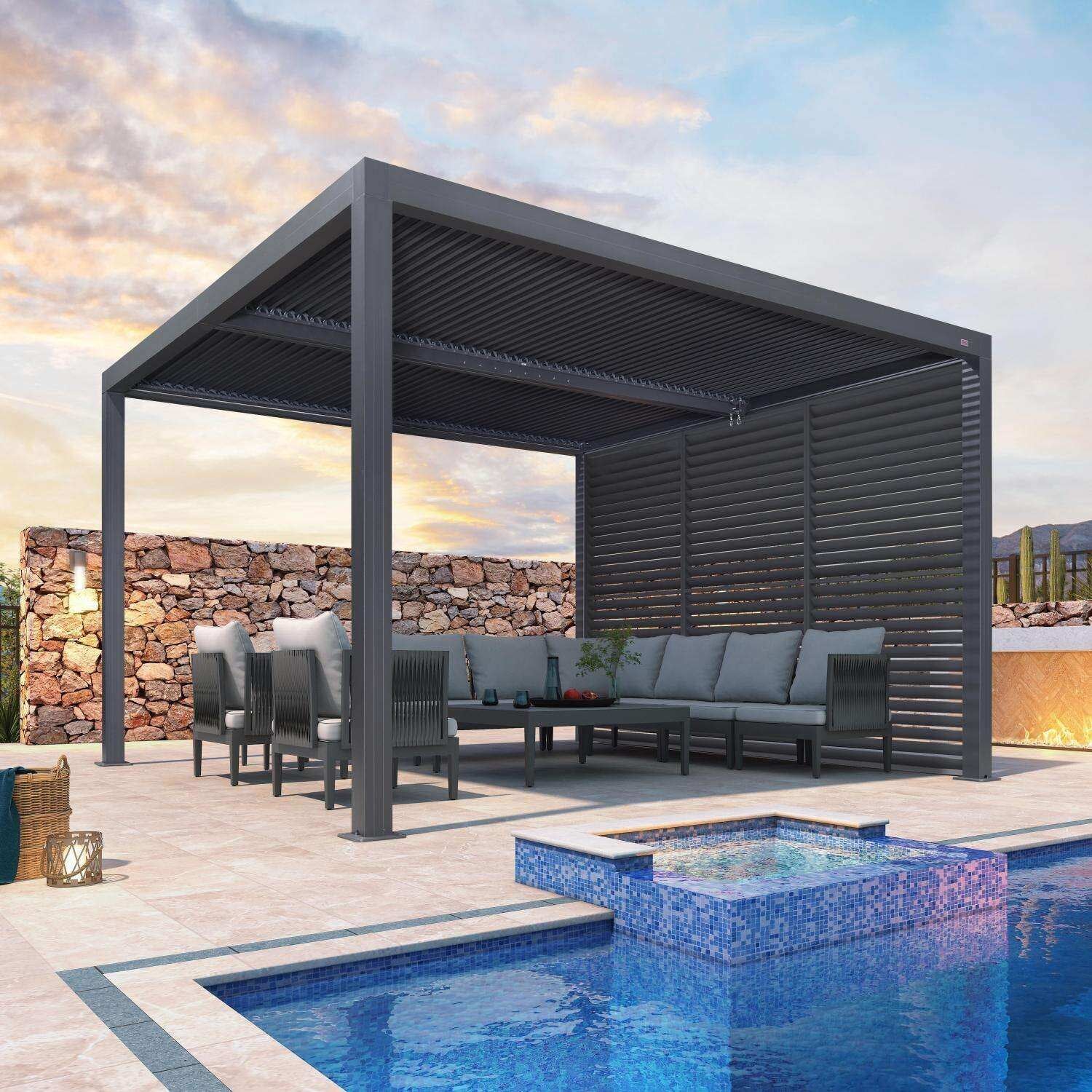 Gray Louvered Pergola Outdoor Aluminum Pergola with Adjustable Roof for Patio Gray Hardtop Gazebo