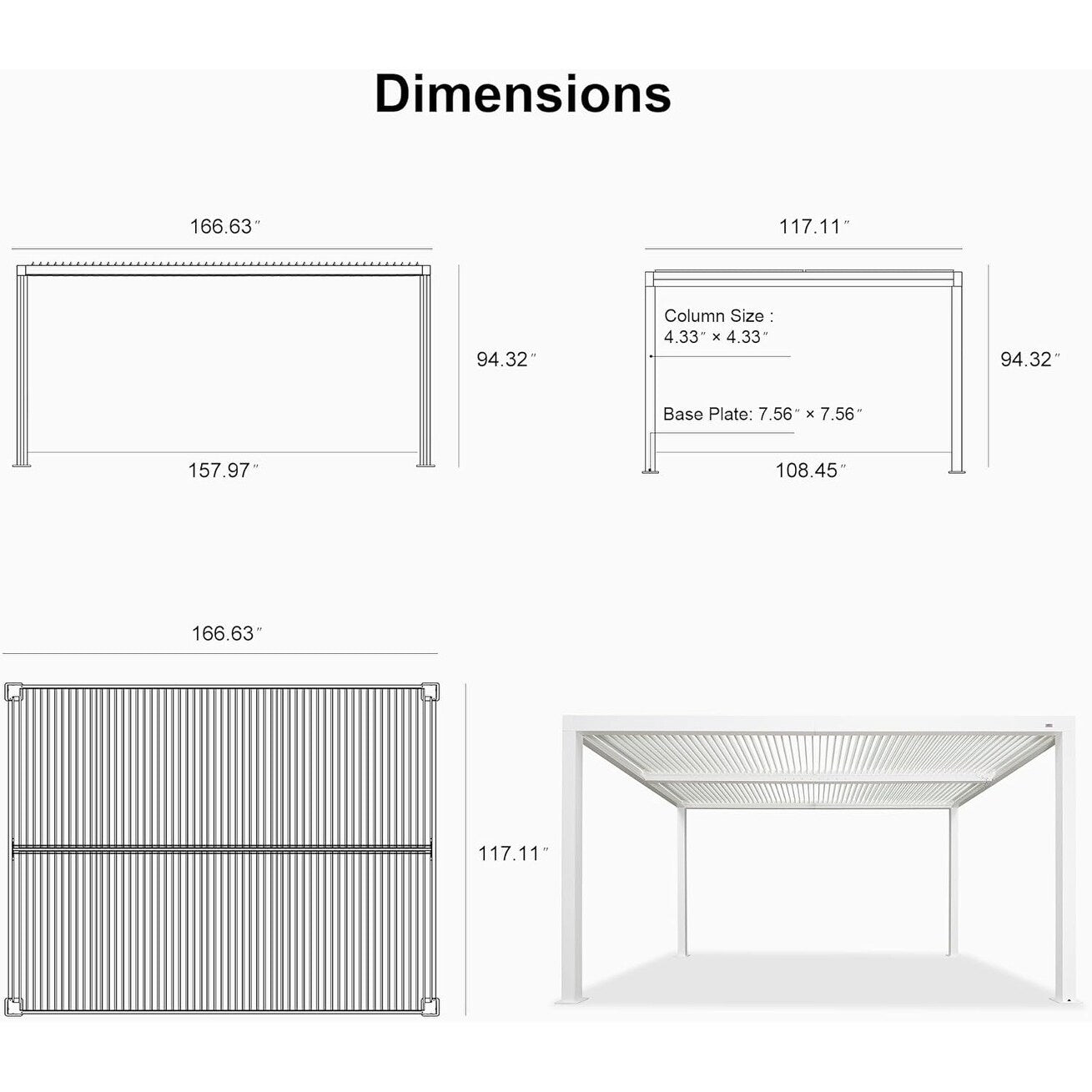 Louvered Pergola Modern White Pergola with Adjustable Roof for Deck Backyard Garden