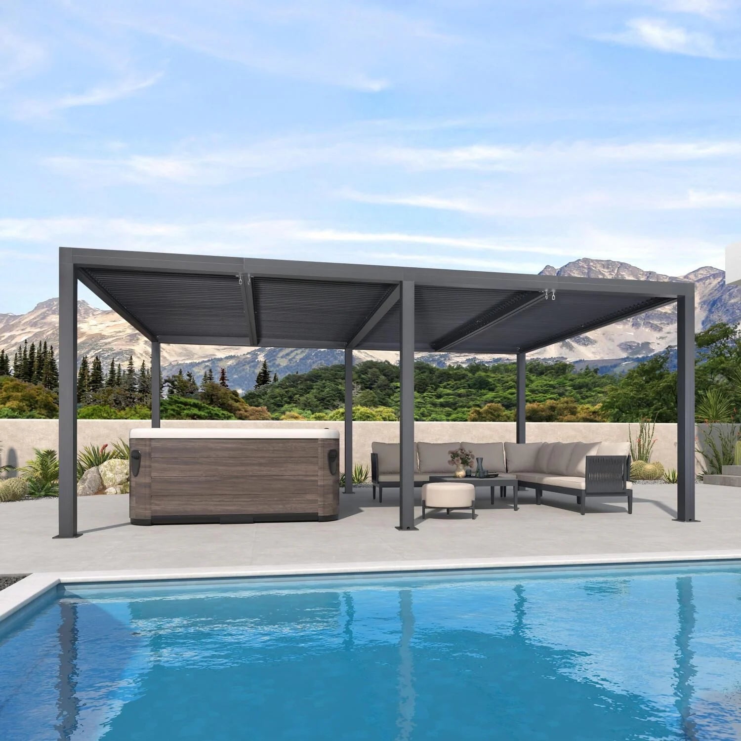 Gray Louvered Pergola Outdoor Aluminum Pergola with Adjustable Roof for Patio Gray Hardtop Gazebo