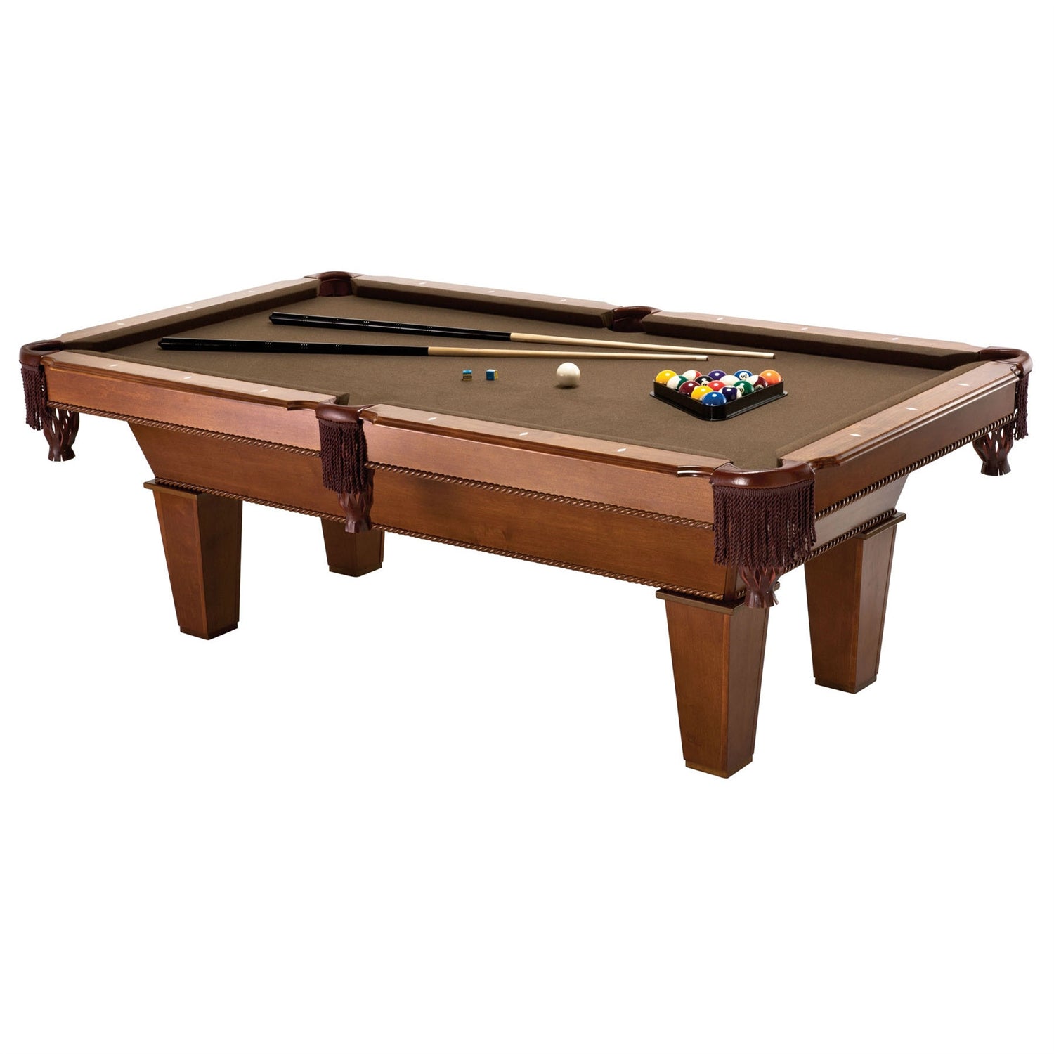 7 Ft Brown Wool Cloth Top Pool Table – Classic Billiards Table with Ball Return & Accessories