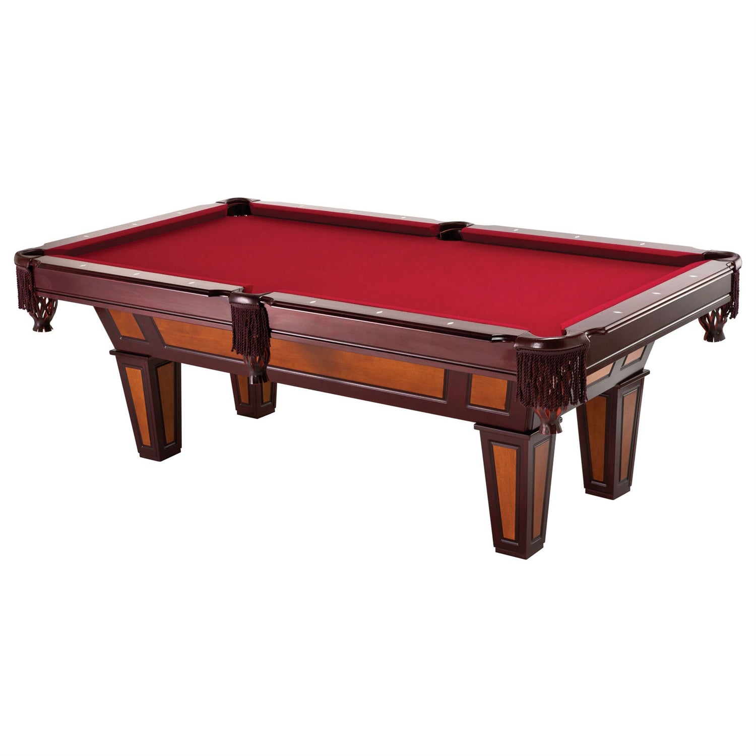 7 Ft Pool Table with Red Burgundy Wool Top & Fringe Drop Pockets