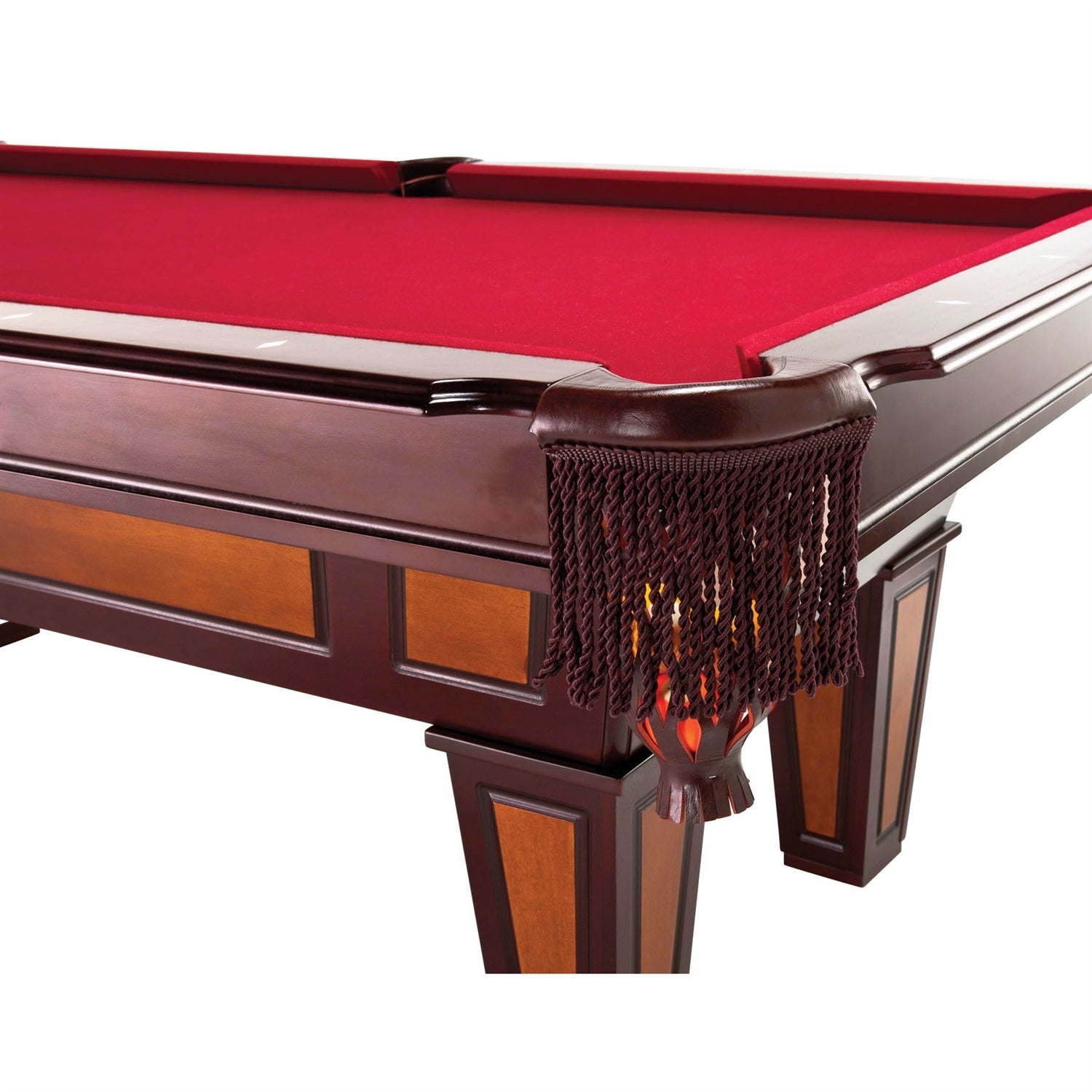 7 Ft Pool Table with Red Burgundy Wool Top & Fringe Drop Pockets