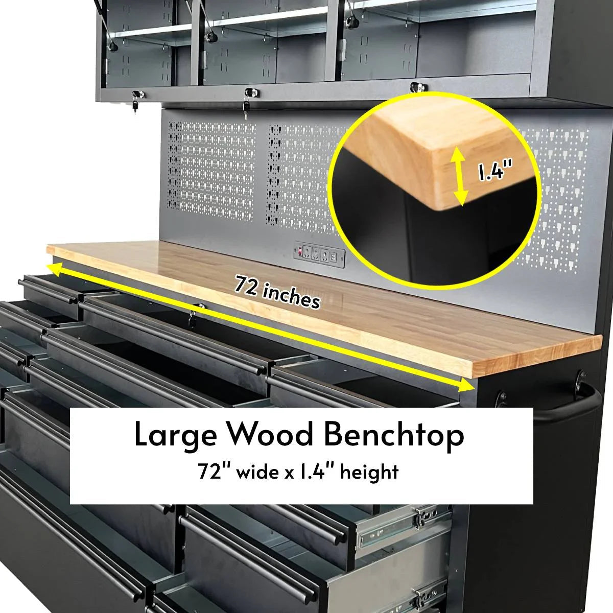 72" Rolling Tool Chest – Modular Cabinet & Multi-Use Workstation with Power & Pegboard