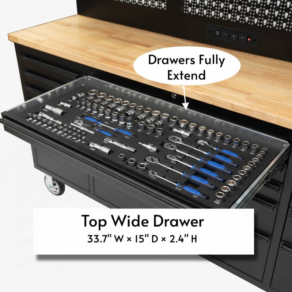 72" Rolling Tool Chest – Modular Cabinet & Multi-Use Workstation with Power & Pegboard