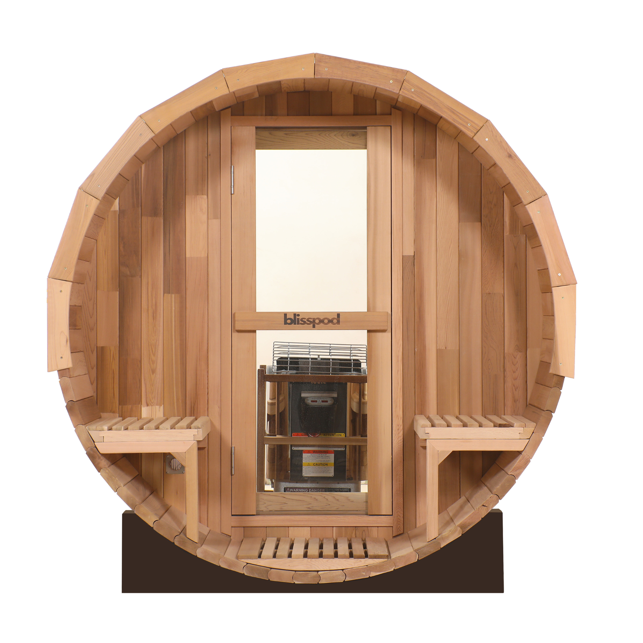 Blisspod Prague Series 2-4 or 4-6 Person Outdoor Steam Barell Sauna | Canadian Red Cedar | Full Glass Back & 2 front Porch Seats