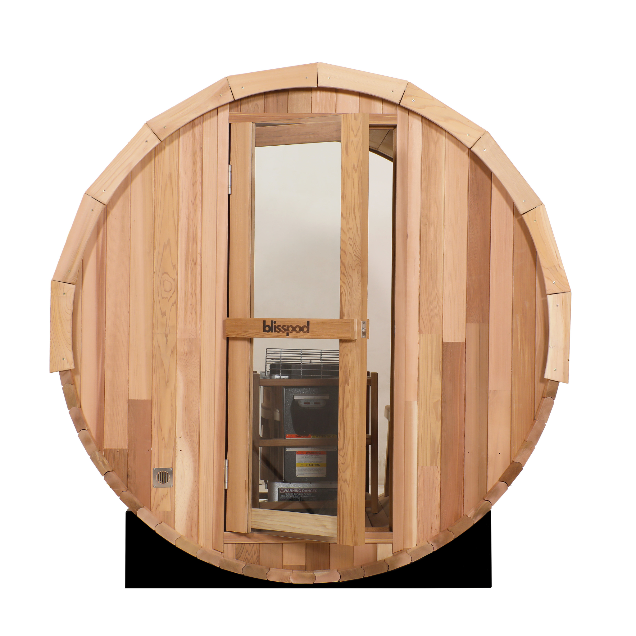 Blisspod Prague Series Barrel Sauna - 4 to 6 Person | Outdoor Canadian Red Cedar Steam Sauna with Full Glass Back