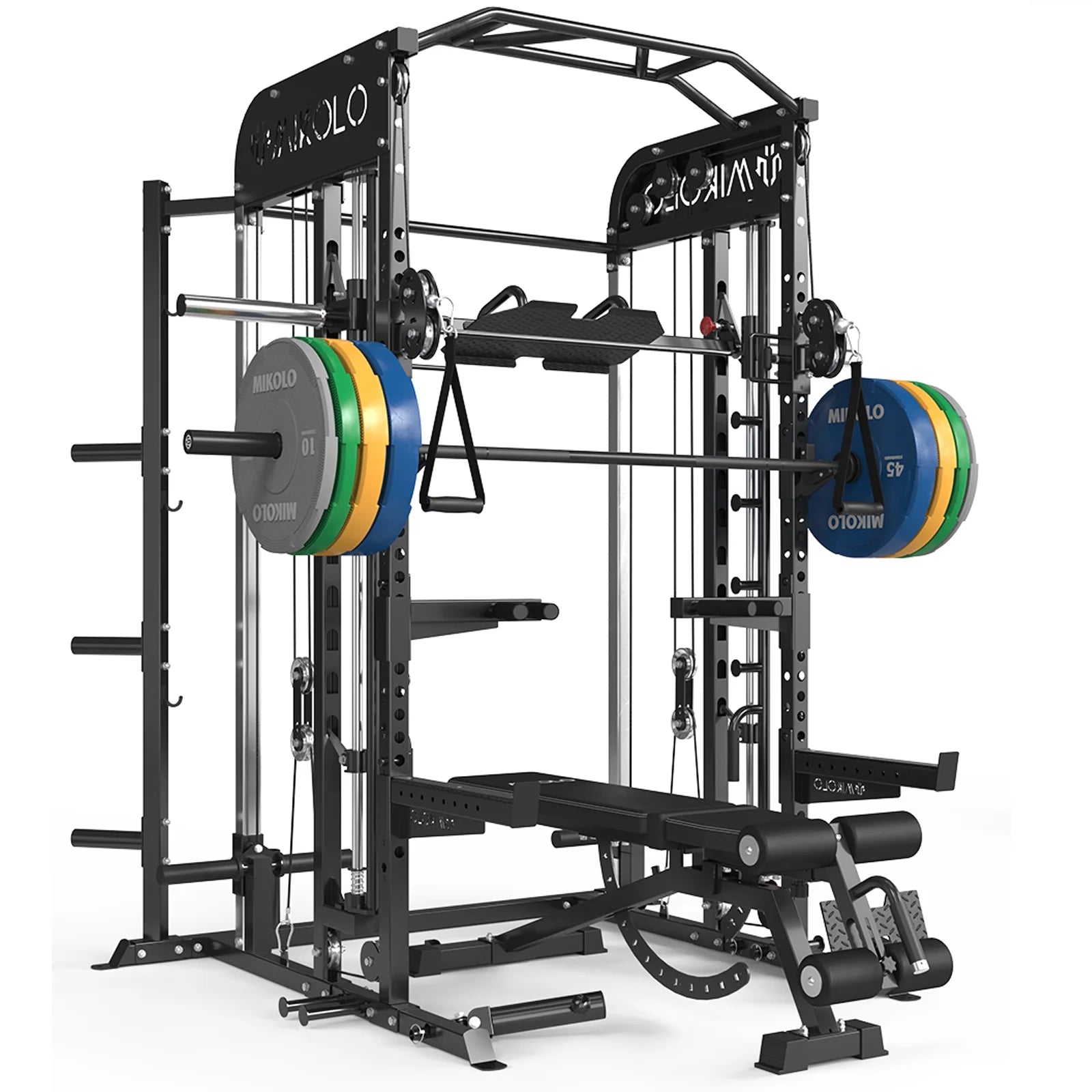 Smith Machine, All-In-One Power Rack Cage with Vertical Leg Press, 2000LBS Power Cage Squat Rack with Smith Bar, Dual Pulley Cable Crossover System for Home Gym with Barbell Bench and Plates
