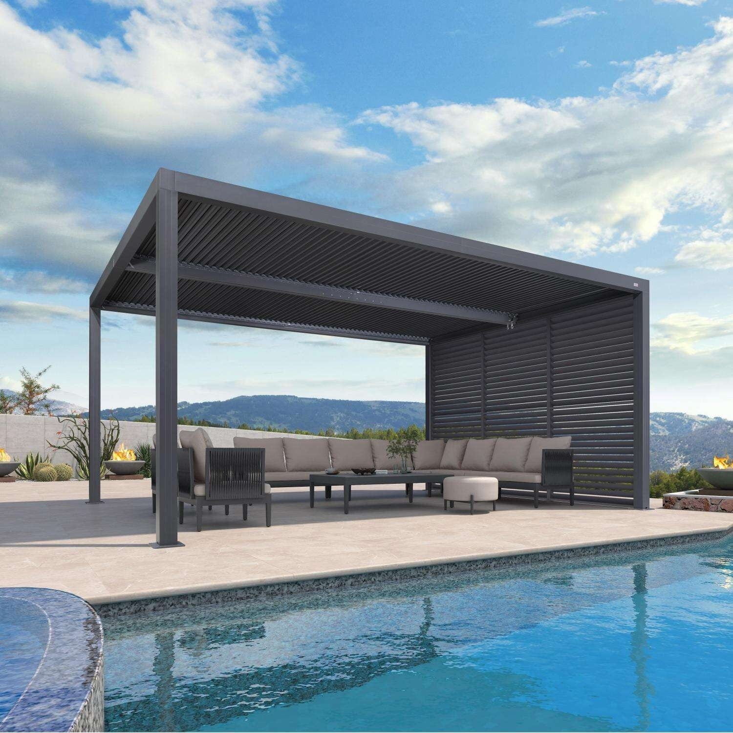 Gray Louvered Pergola Outdoor Aluminum Pergola with Adjustable Roof for Patio Gray Hardtop Gazebo