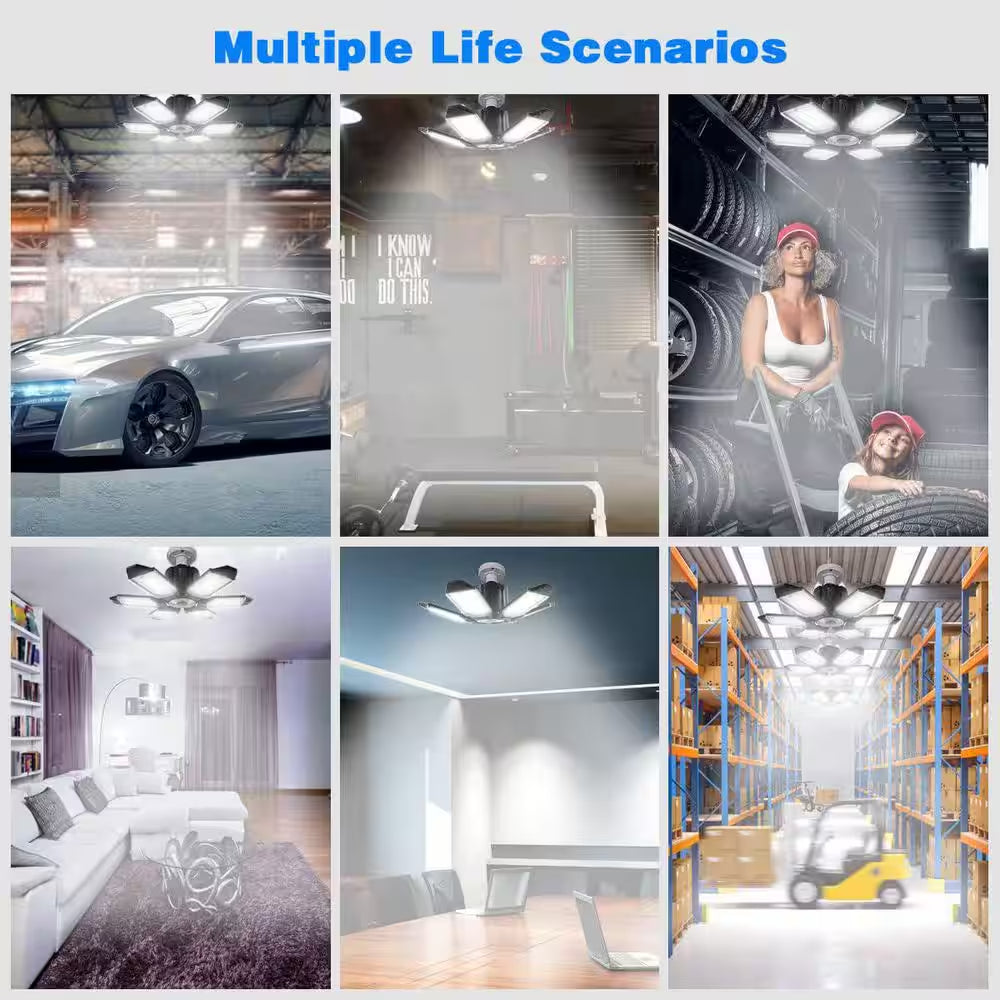 160W LED Ceiling Light 64000-Lumens 6500K Super Bright Deformable Panels for Garage Basement Workshop 4-Pack