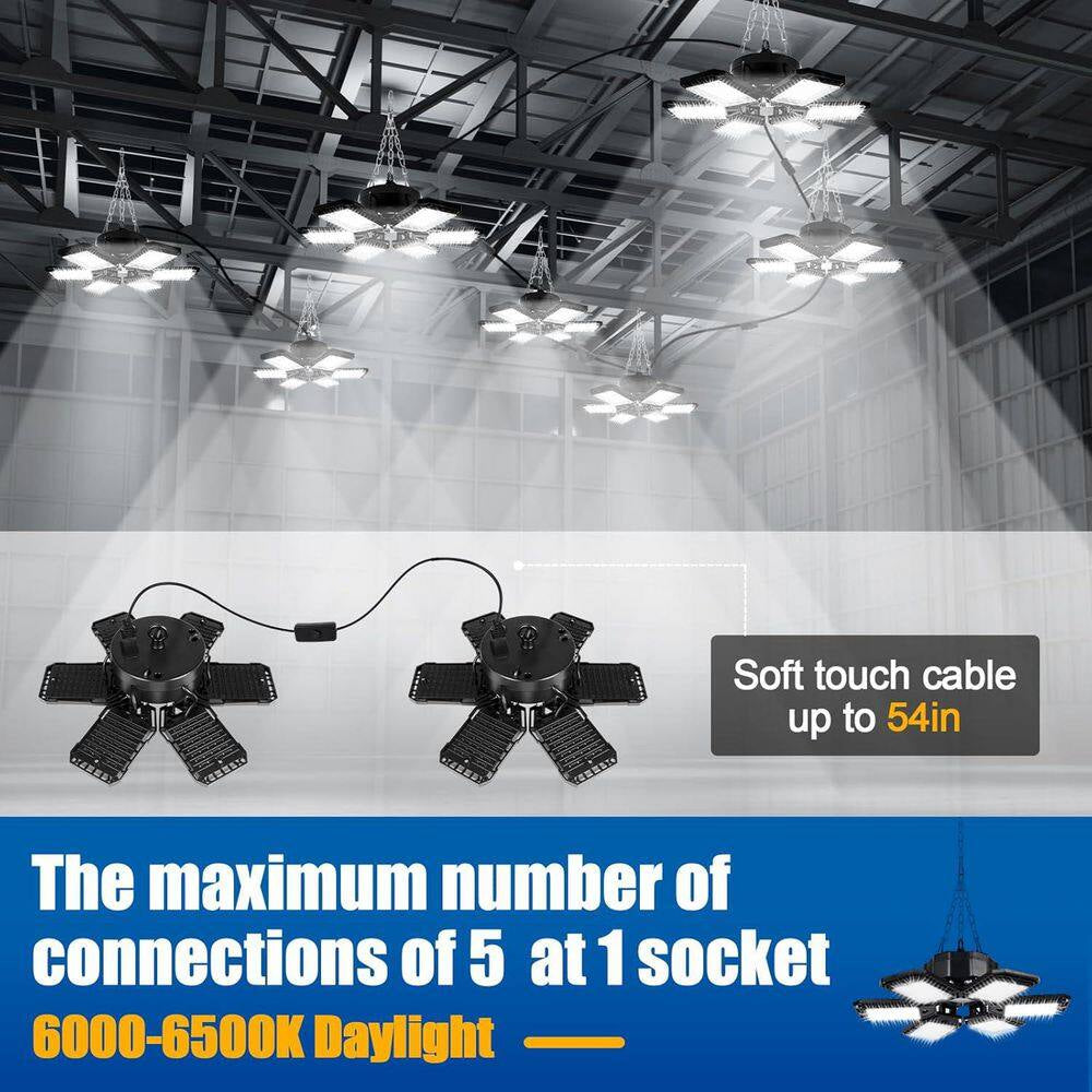 18000Lumen LED Garage Shop Light 180-Watt 4-Pack 6 plus 1 Deformable Panel 6500K E26/E27 Basement Barn Warehouse Ceiling