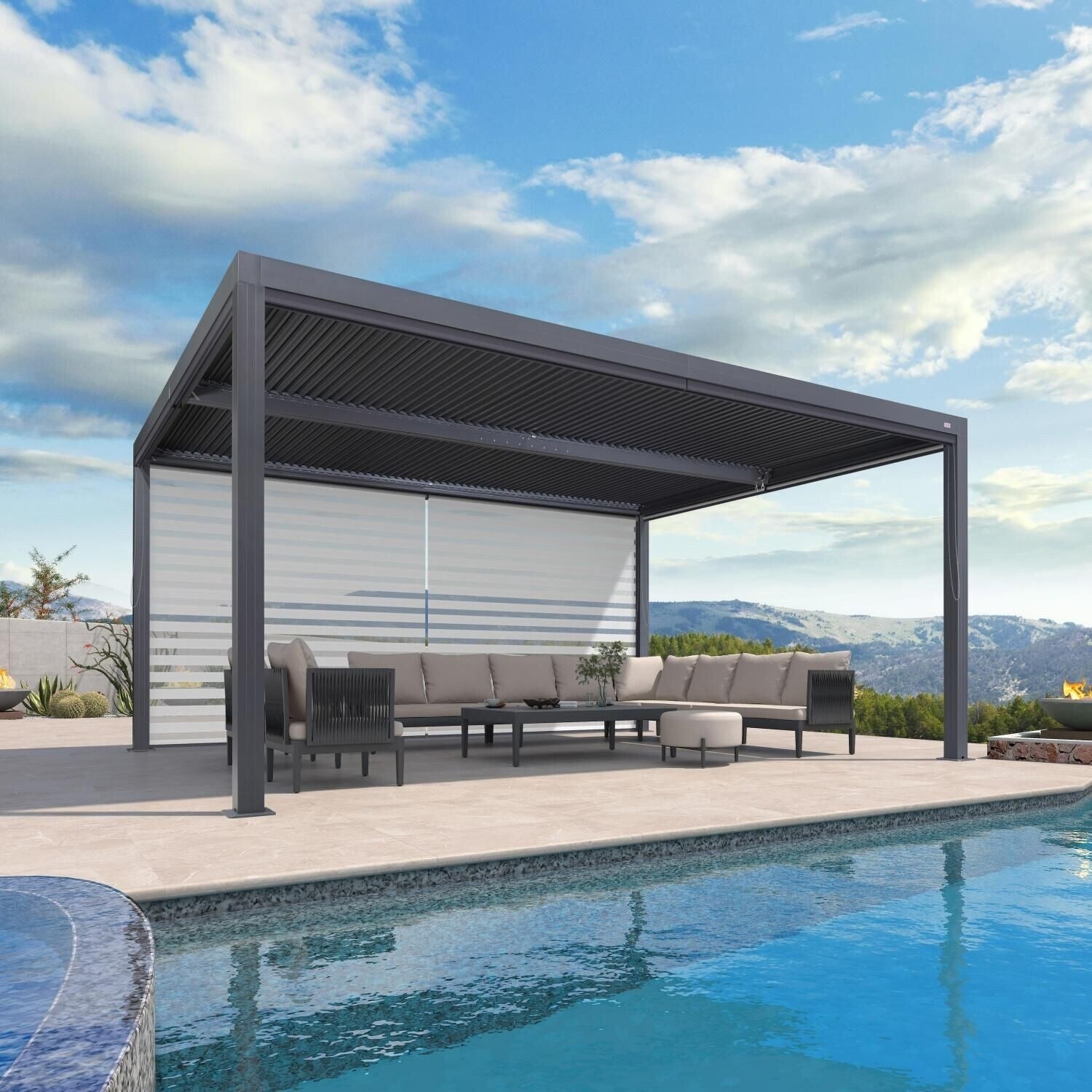 Gray Louvered Pergola Outdoor Aluminum Pergola with Adjustable Roof for Patio Gray Hardtop Gazebo