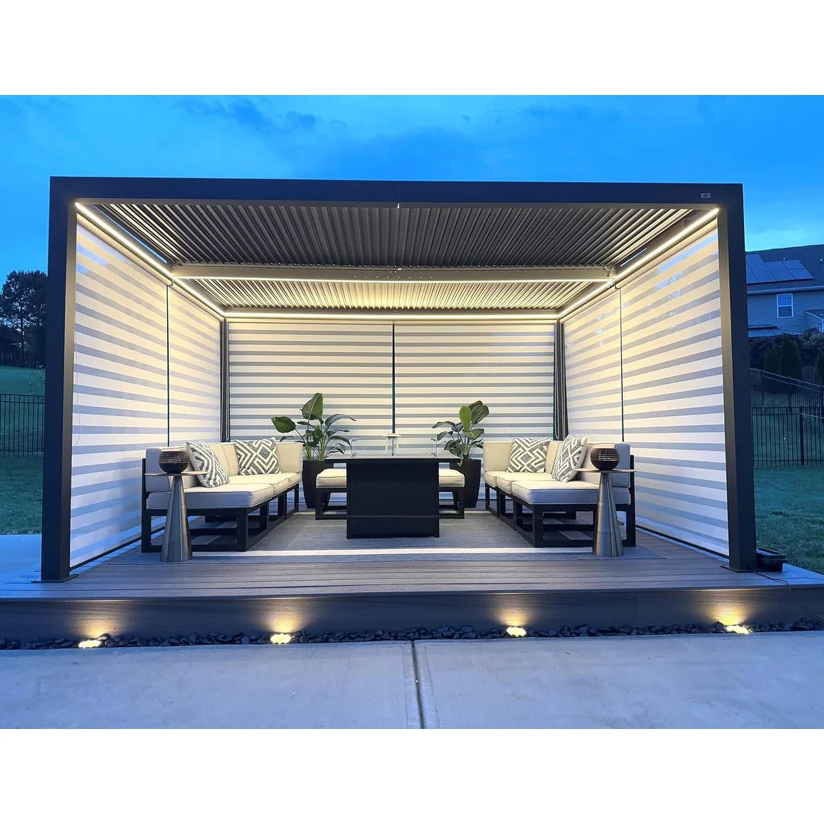 Gray Louvered Pergola Outdoor Aluminum Pergola with Adjustable Roof for Patio Gray Hardtop Gazebo