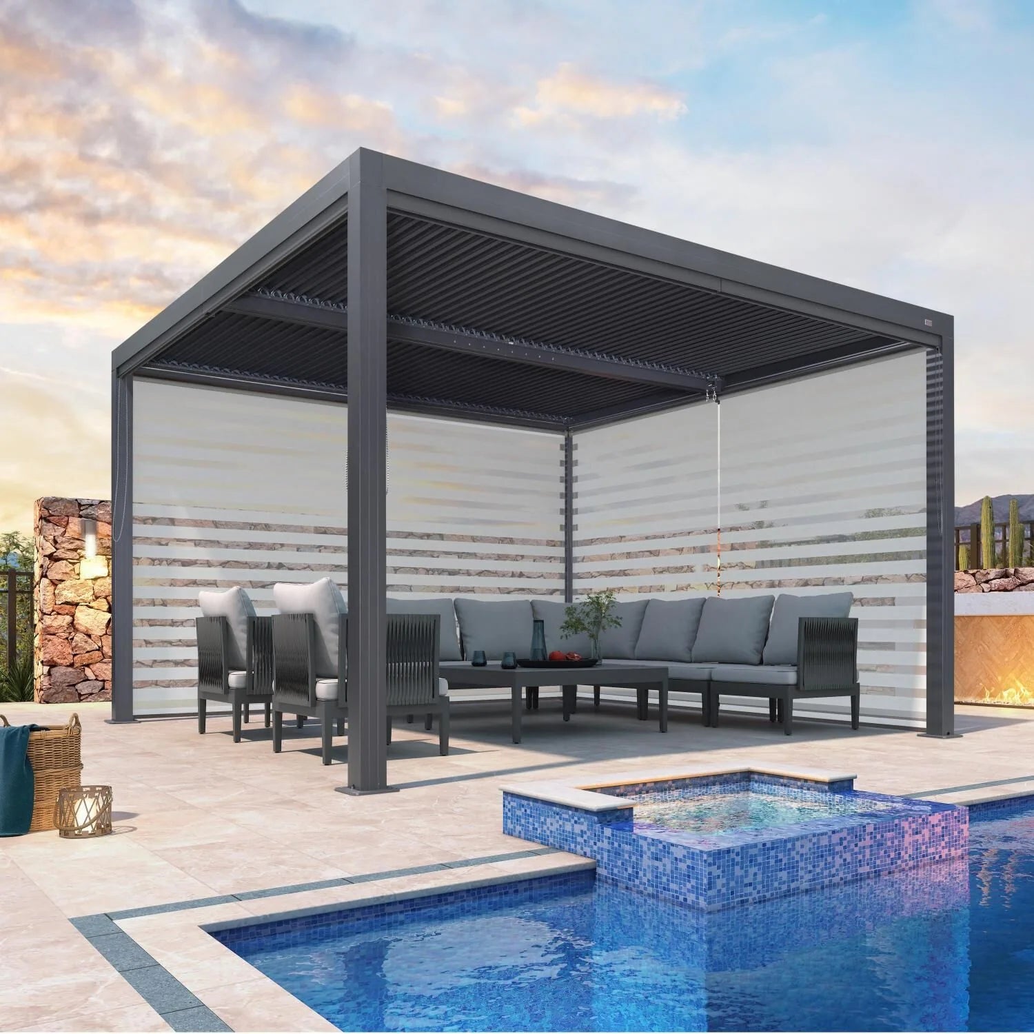 Gray Louvered Pergola Outdoor Aluminum Pergola with Adjustable Roof for Patio Gray Hardtop Gazebo