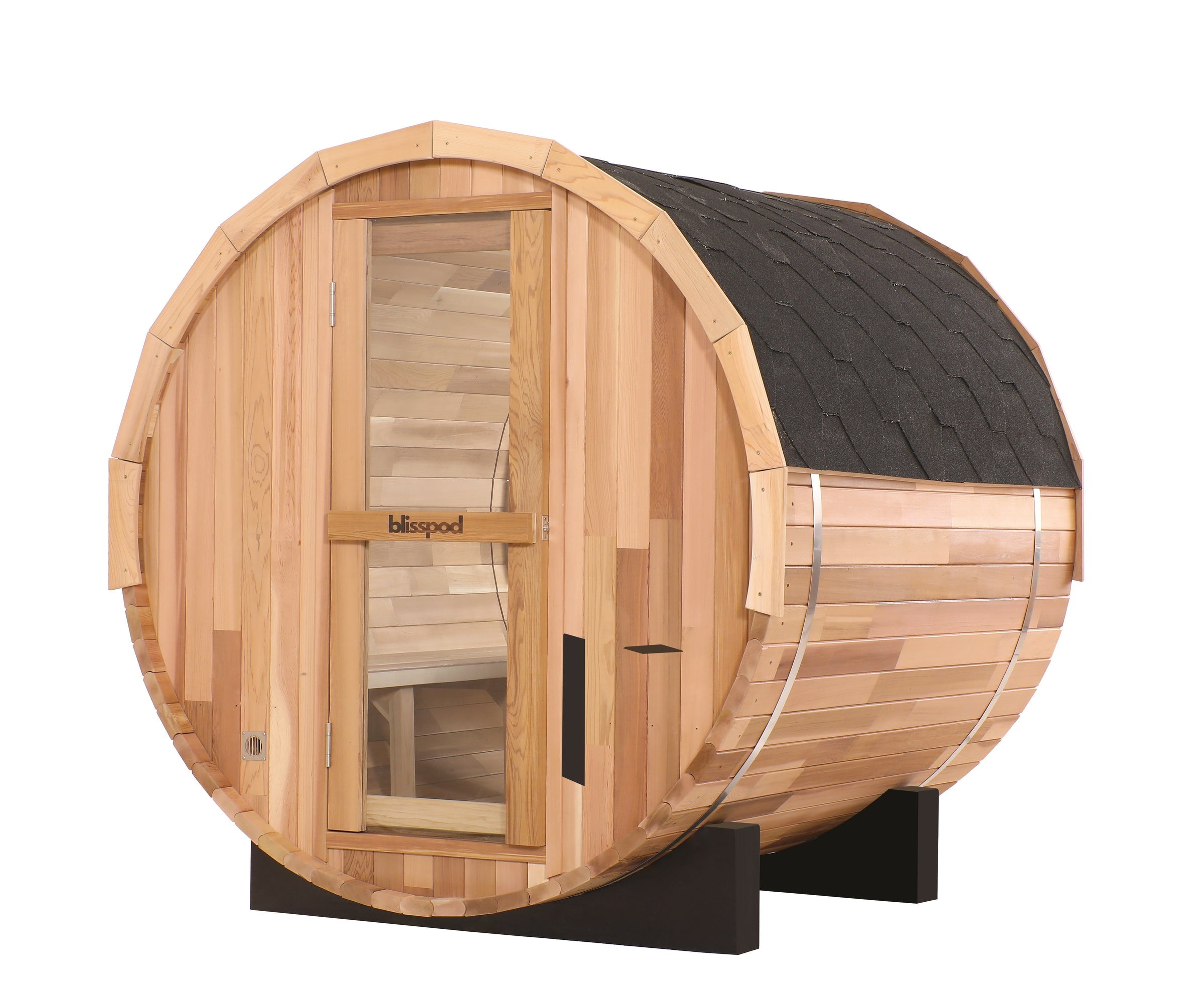 Blisspod Prague Series Barrel Sauna - 4 to 6 Person | Outdoor Canadian Red Cedar Steam Sauna with Full Glass Back