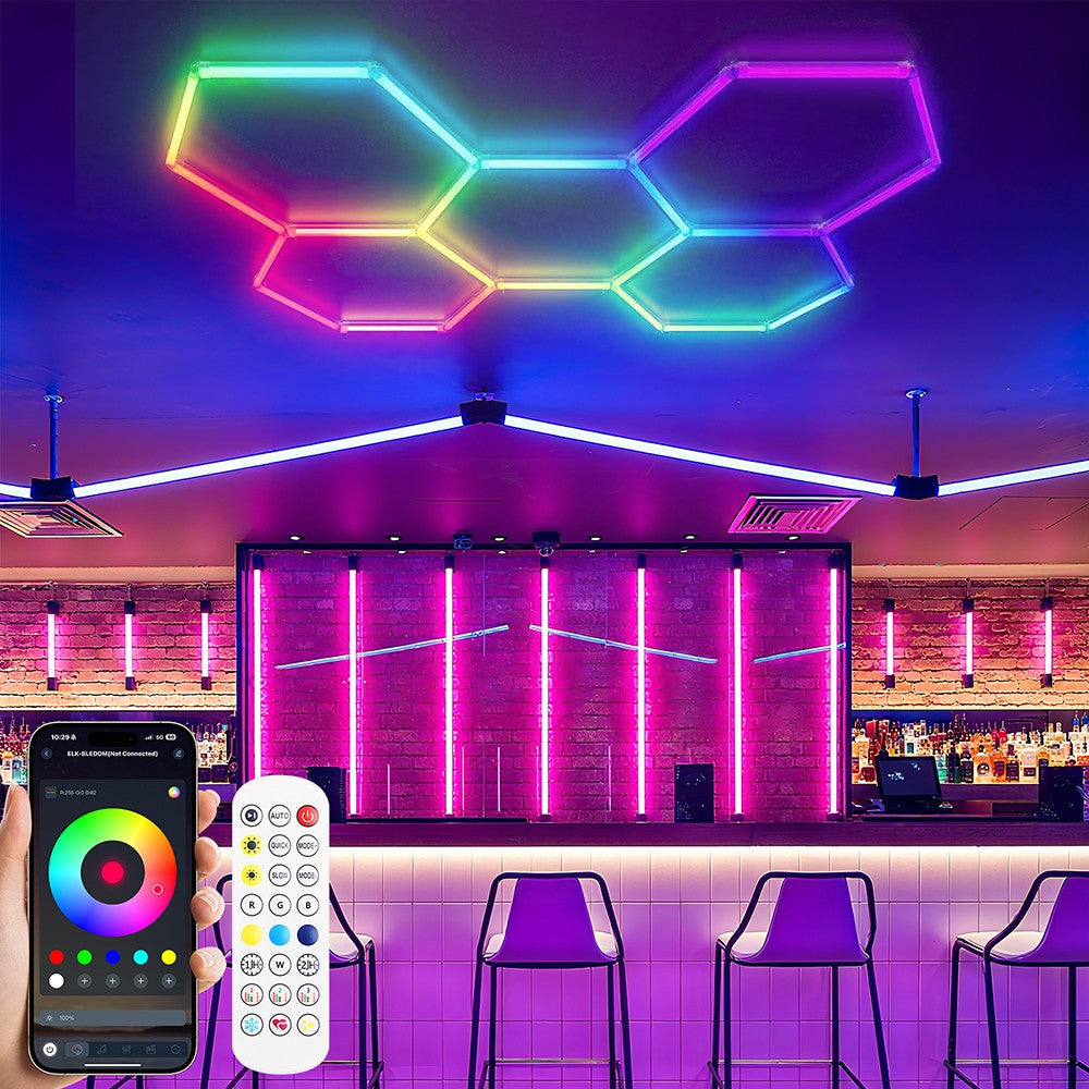 RGB LED Hexagon Garage Lights Car Detailing Shop Light No Border for Garage Bar