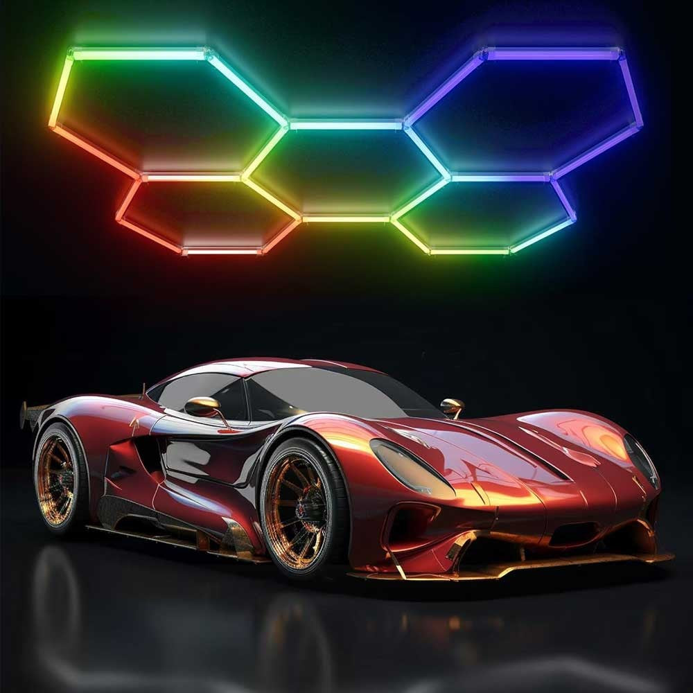RGB LED Hexagon Garage Lights Car Detailing Shop Light No Border for Garage Bar