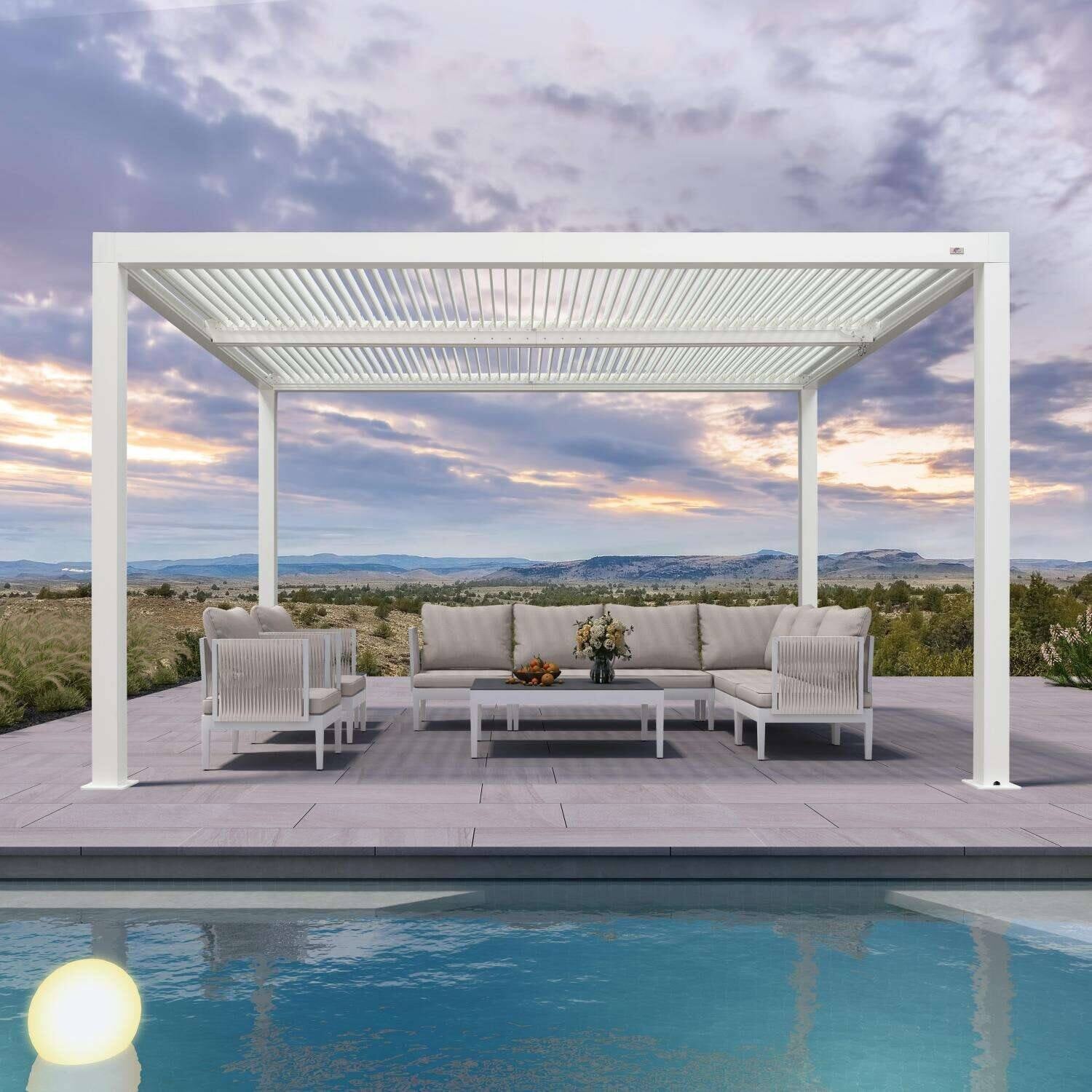 Louvered Pergola Modern White Pergola with Adjustable Roof for Deck Backyard Garden