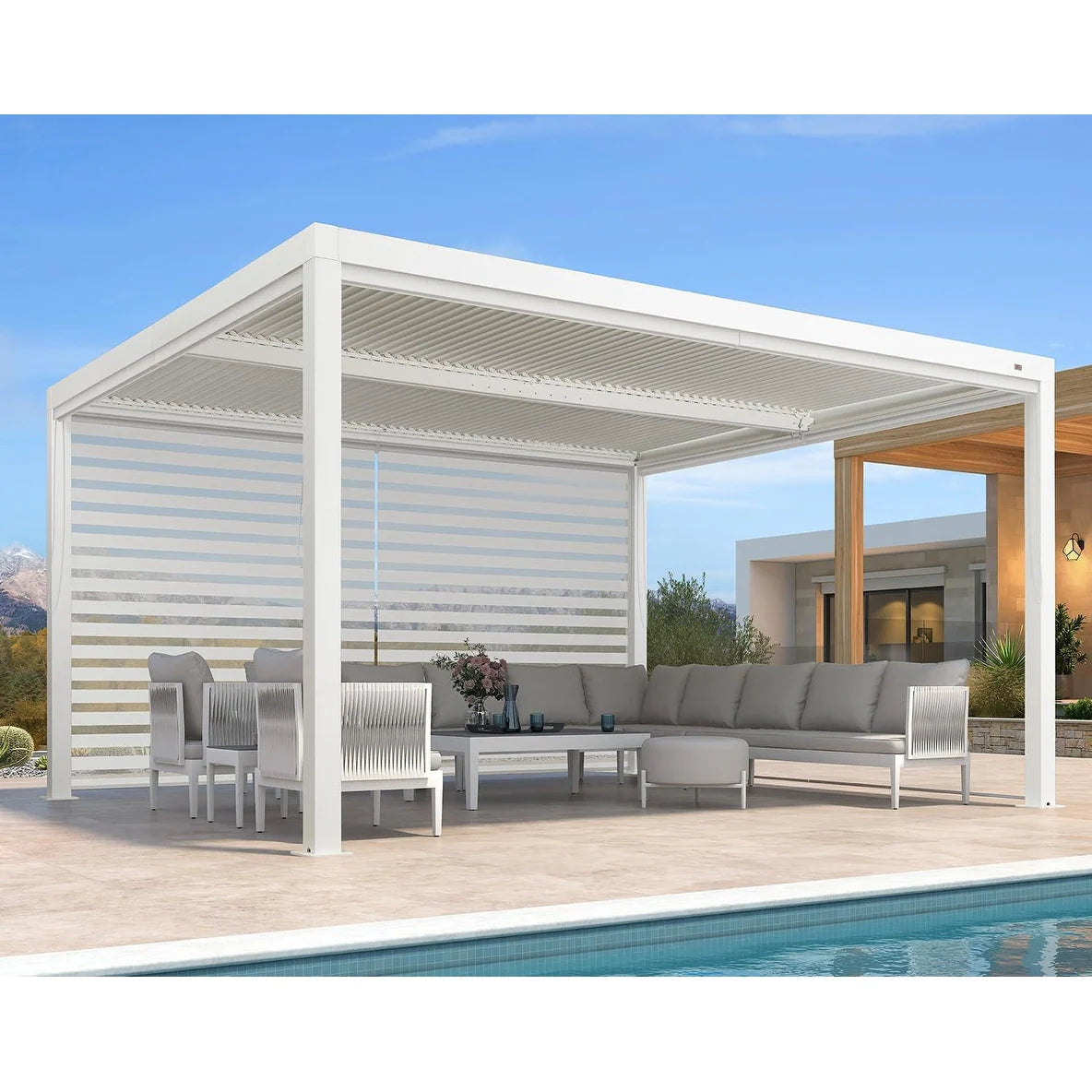 Louvered Pergola Modern White Pergola with Adjustable Roof for Deck Backyard Garden