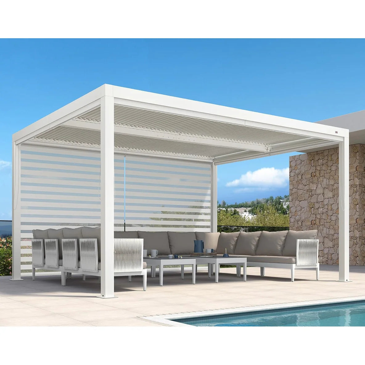 Louvered Pergola Modern White Pergola with Adjustable Roof for Deck Backyard Garden