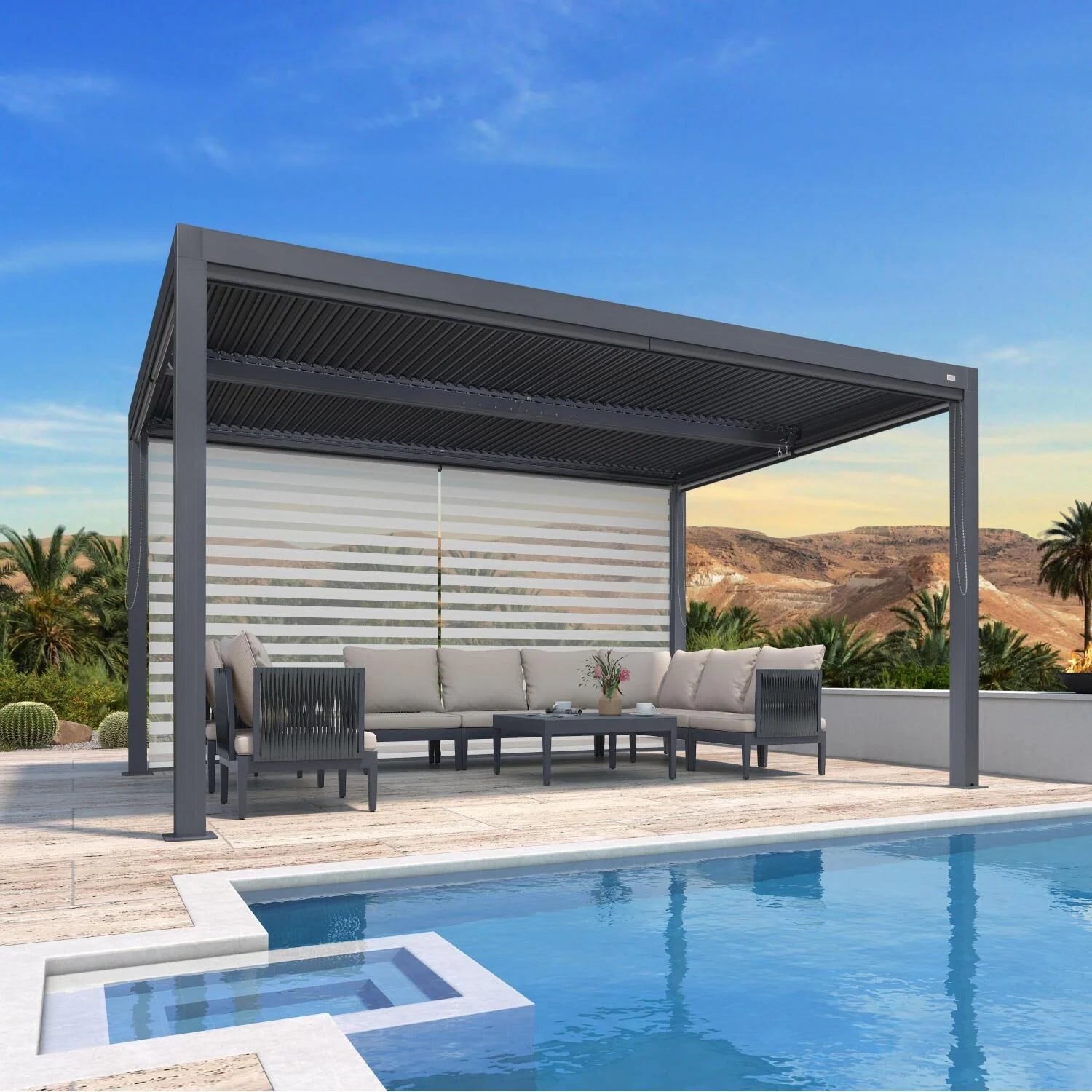 Gray Louvered Pergola Outdoor Aluminum Pergola with Adjustable Roof for Patio Gray Hardtop Gazebo