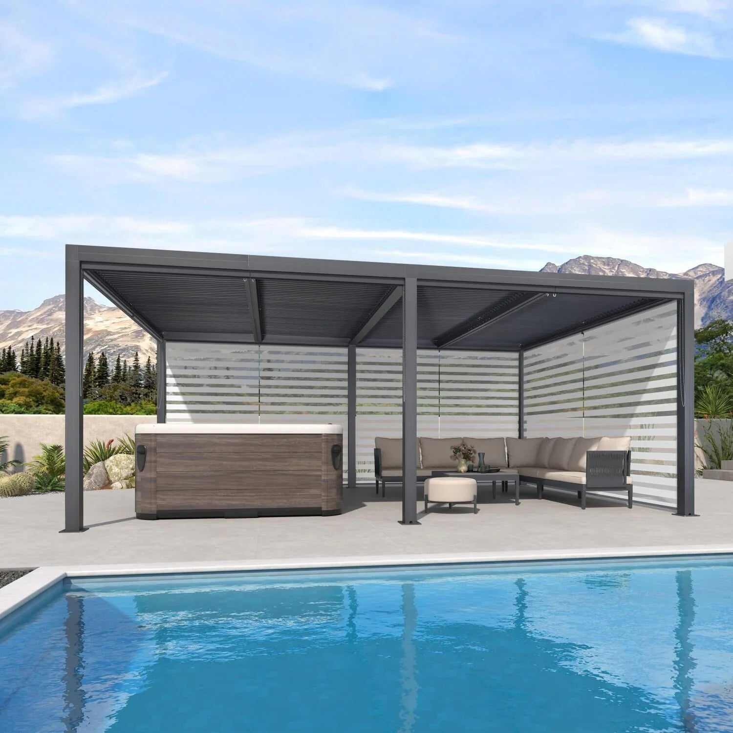 Gray Louvered Pergola Outdoor Aluminum Pergola with Adjustable Roof for Patio Gray Hardtop Gazebo