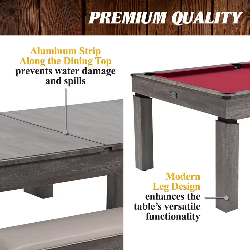 Prescott 7 Ft. Pool Table, 3-In-1 Dining Top and Table Tennis with Game Accessories and Rolling Storage Caddy