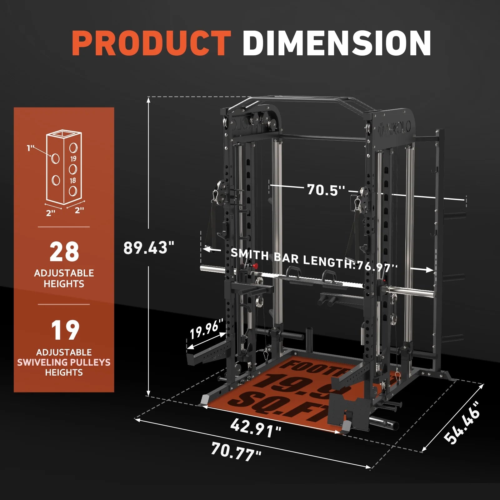 Smith Machine, All-In-One Power Rack Cage with Vertical Leg Press, 2000LBS Power Cage Squat Rack with Smith Bar, Dual Pulley Cable Crossover System for Home Gym with Barbell Bench and Plates