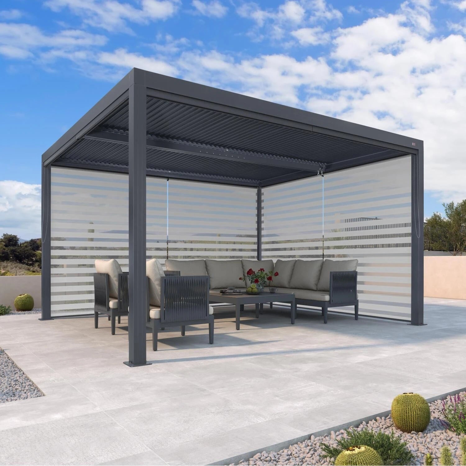 Gray Louvered Pergola Outdoor Aluminum Pergola with Adjustable Roof for Patio Gray Hardtop Gazebo