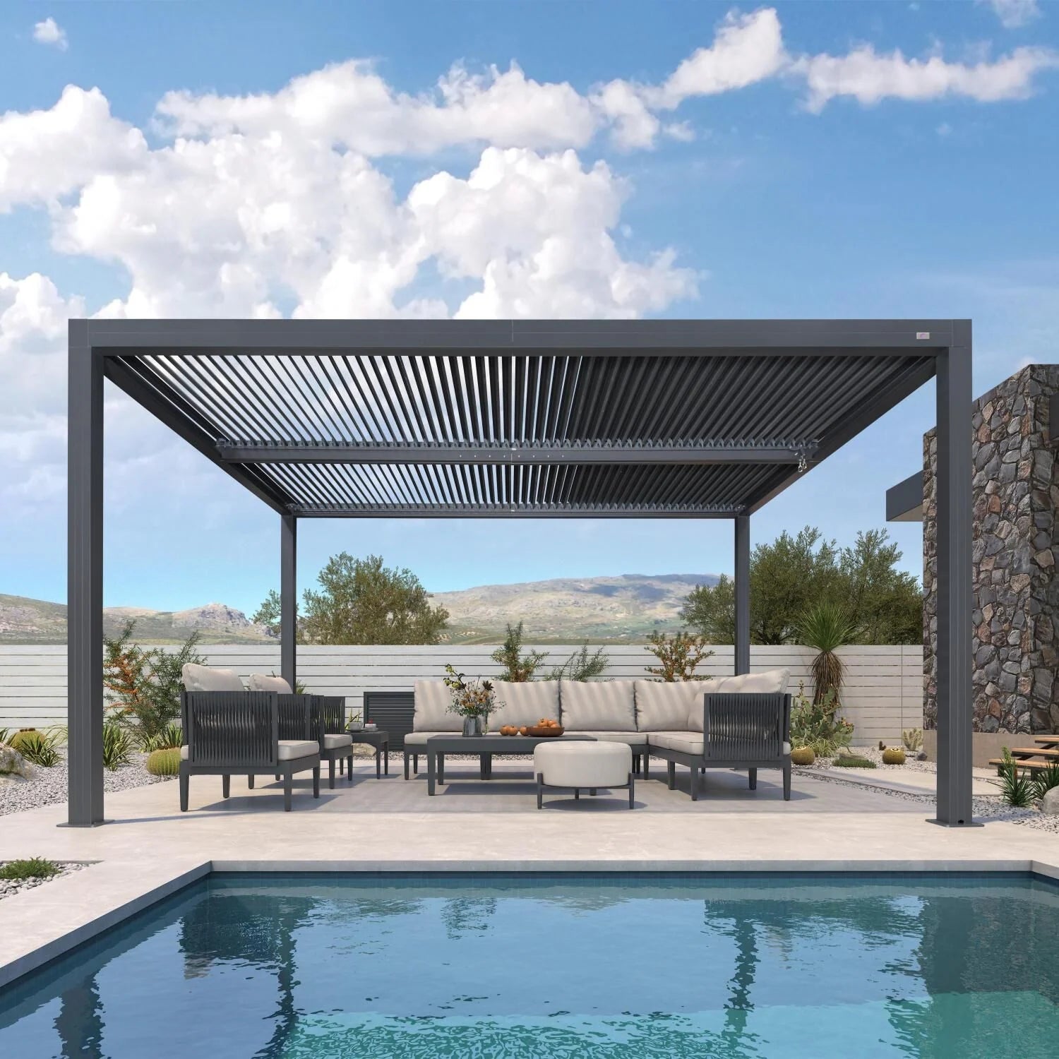 Gray Louvered Pergola Outdoor Aluminum Pergola with Adjustable Roof for Patio Gray Hardtop Gazebo