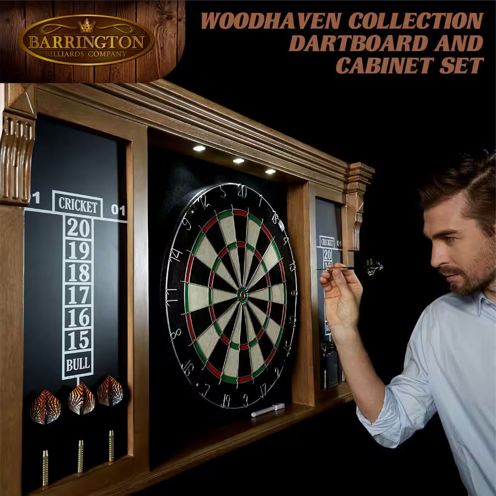 Woodhaven Premium Bristle Dartboard Cabinet Set with LED Lights
