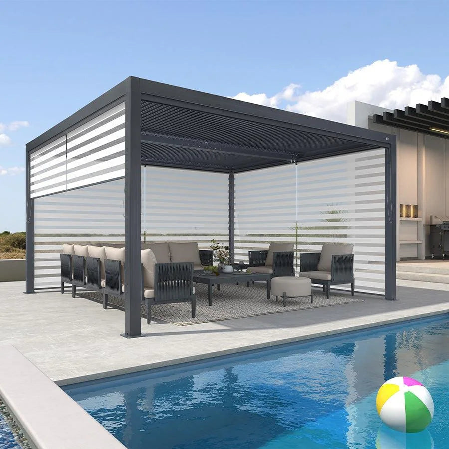 Gray Louvered Pergola Outdoor Aluminum Pergola with Adjustable Roof for Patio Gray Hardtop Gazebo