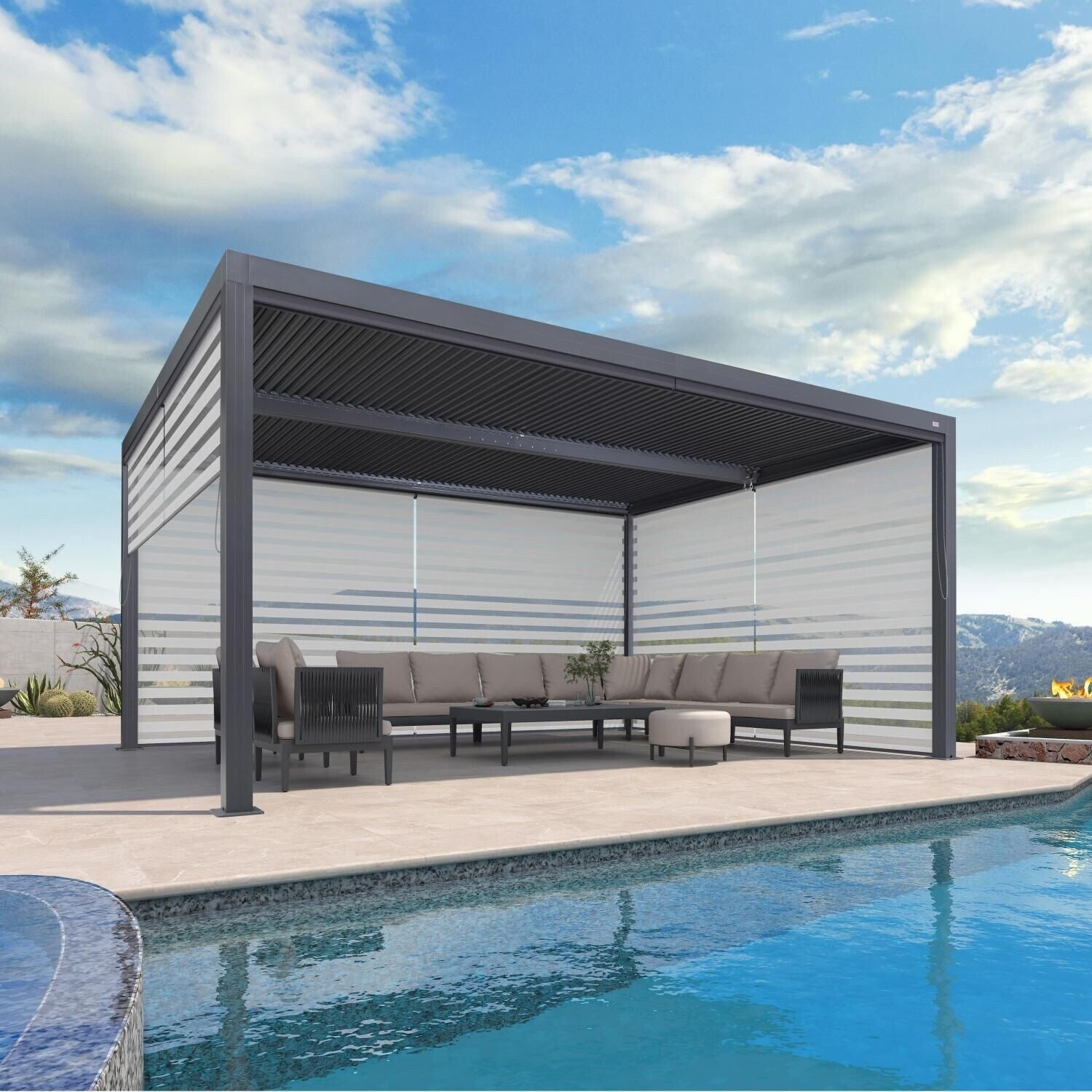 Gray Louvered Pergola Outdoor Aluminum Pergola with Adjustable Roof for Patio Gray Hardtop Gazebo