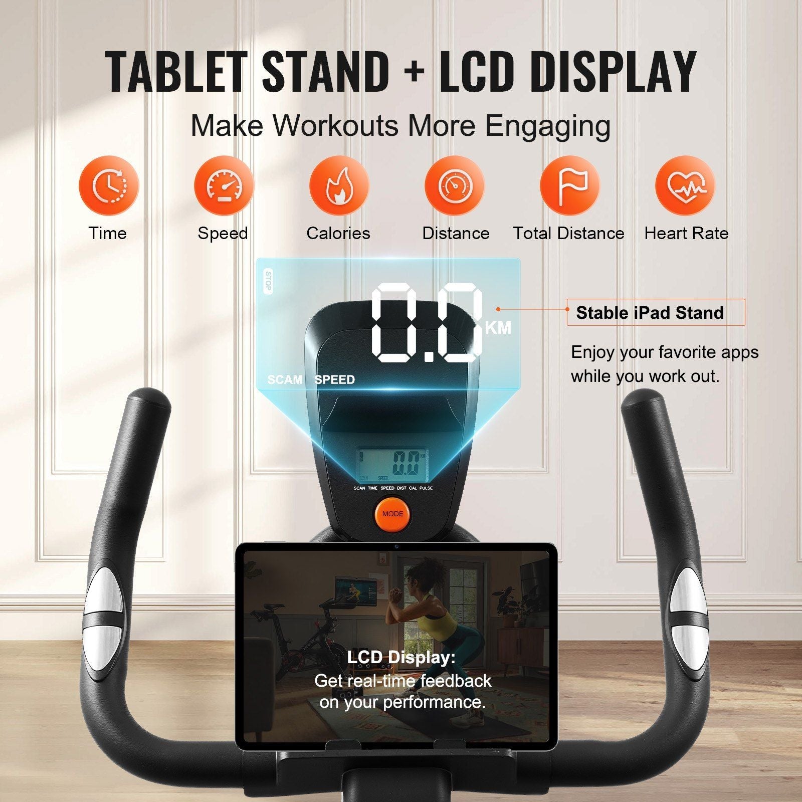 Vevor Adjustable Magnetic Resistance Stationary Bike, Indoor Cycling Bike for Home Cardio, Workout Bike with Silent Belt Drive, Comfortable Seat Cushion, LCD Monitor, and Heavy Flywheel