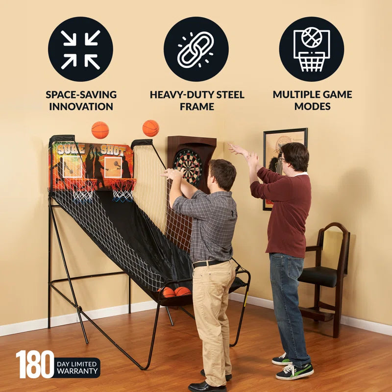 Hathaway Sure Shot 81-In Dual Basketball Arcade Game for Game Room - with LED Scoring, Foldable Indoor Basketball Game Design, Steel Frame, 8 Game Modes, Pump & Dual Hoops