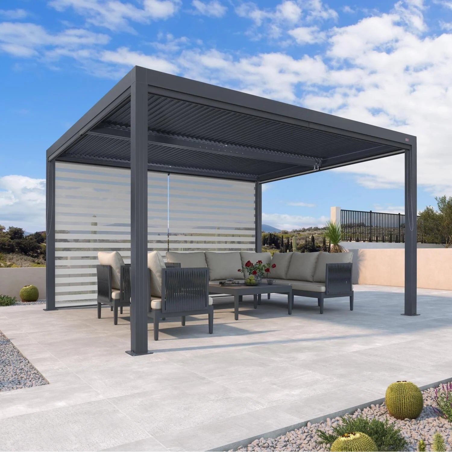 Gray Louvered Pergola Outdoor Aluminum Pergola with Adjustable Roof for Patio Gray Hardtop Gazebo