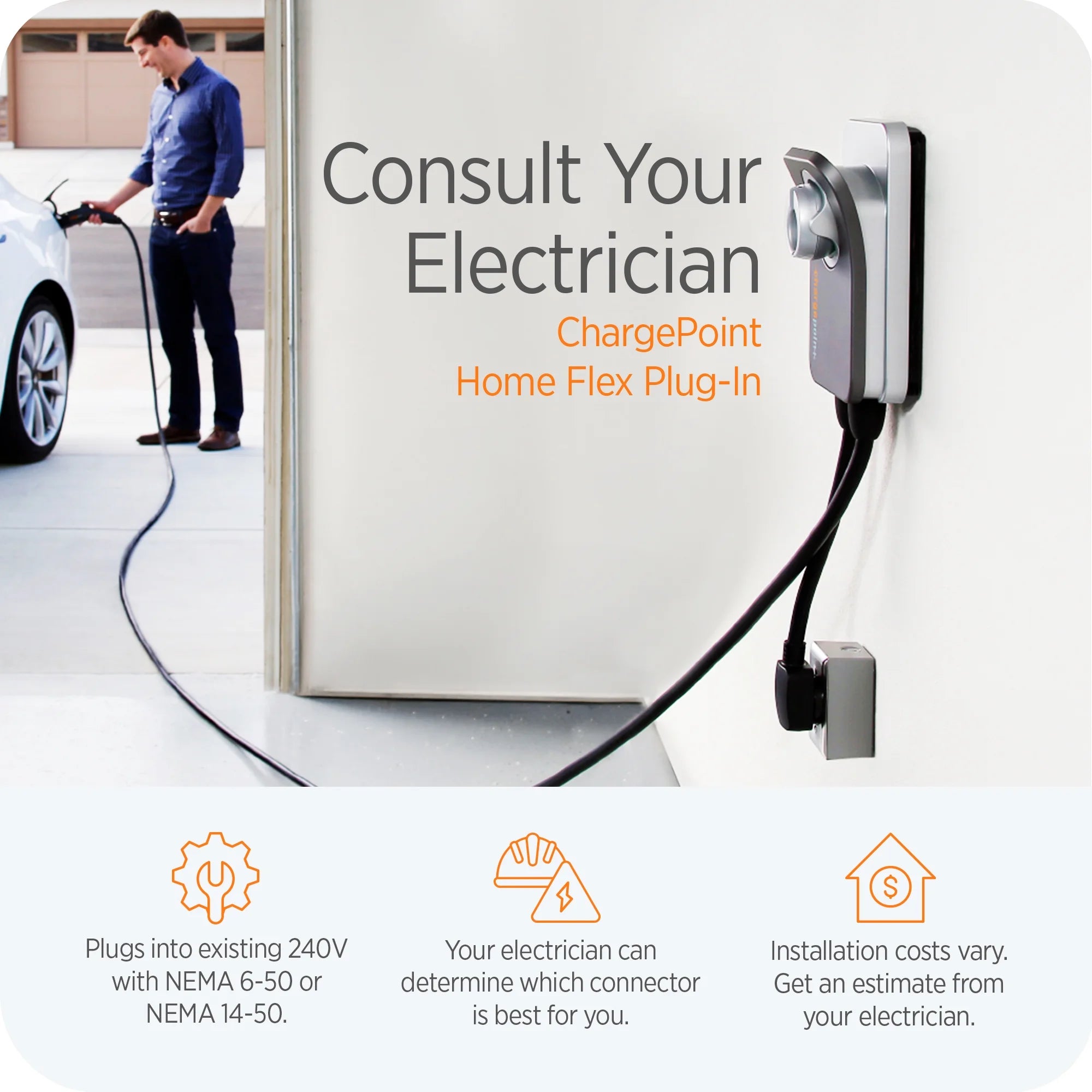 Home Flex Level 2 EV Charging Station NACS, NEMA 6-50 Outlet