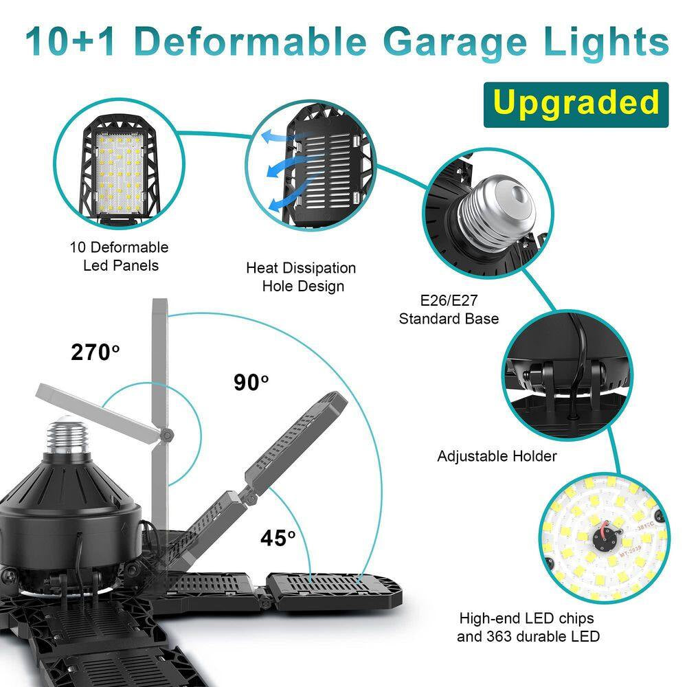 180W LED Garage Hanging Work Light 18000 Lumen Adjustable Ceiling Fixture, E26/E27,120 Volt, 4.5 In., Tool Only, 4-Pack
