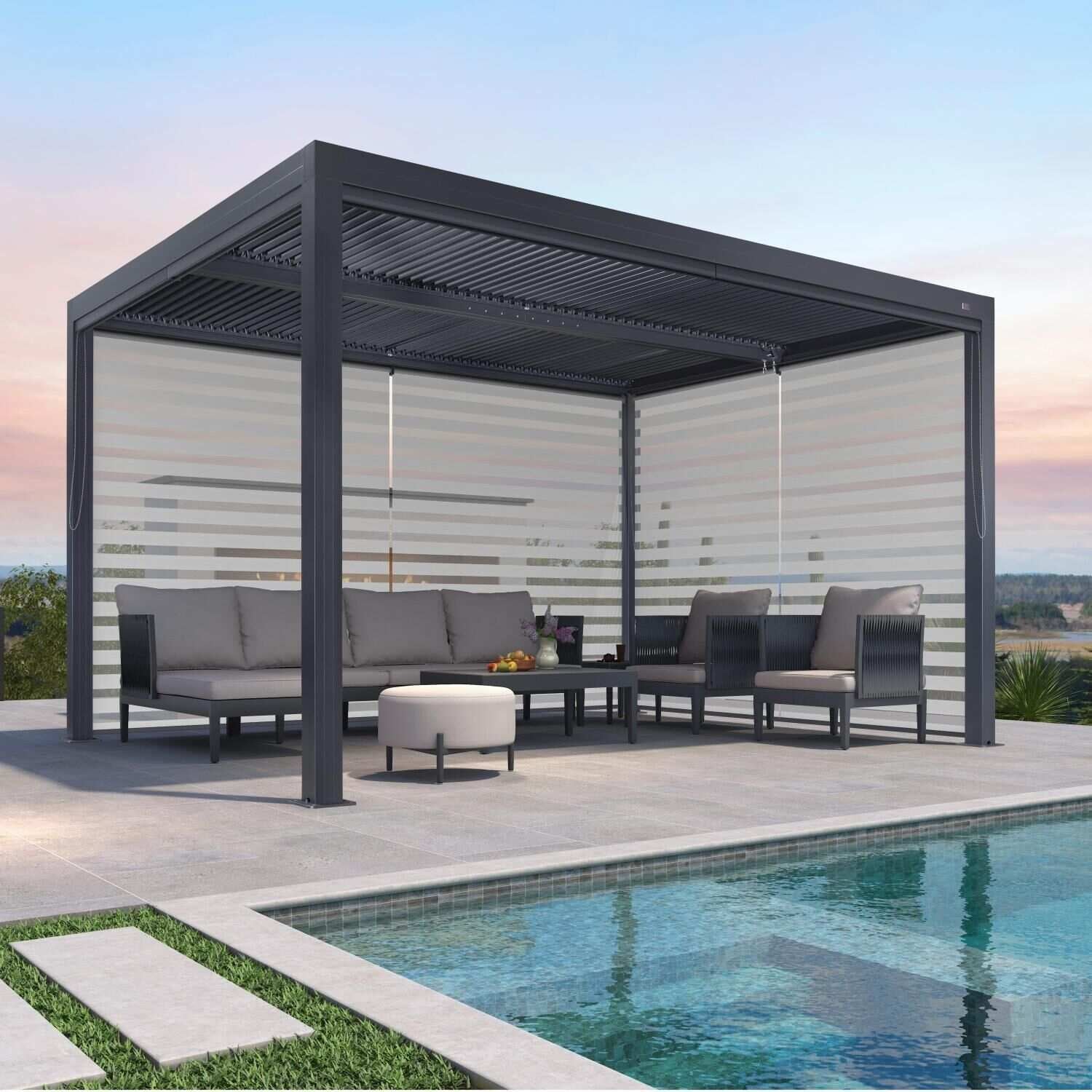 Gray Louvered Pergola Outdoor Aluminum Pergola with Adjustable Roof for Patio Gray Hardtop Gazebo