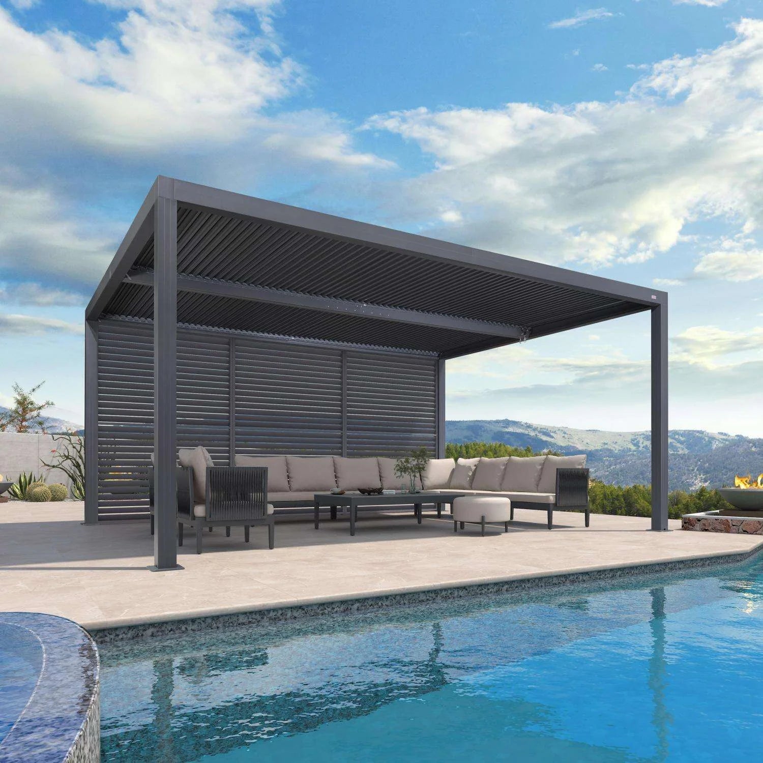 Gray Louvered Pergola Outdoor Aluminum Pergola with Adjustable Roof for Patio Gray Hardtop Gazebo