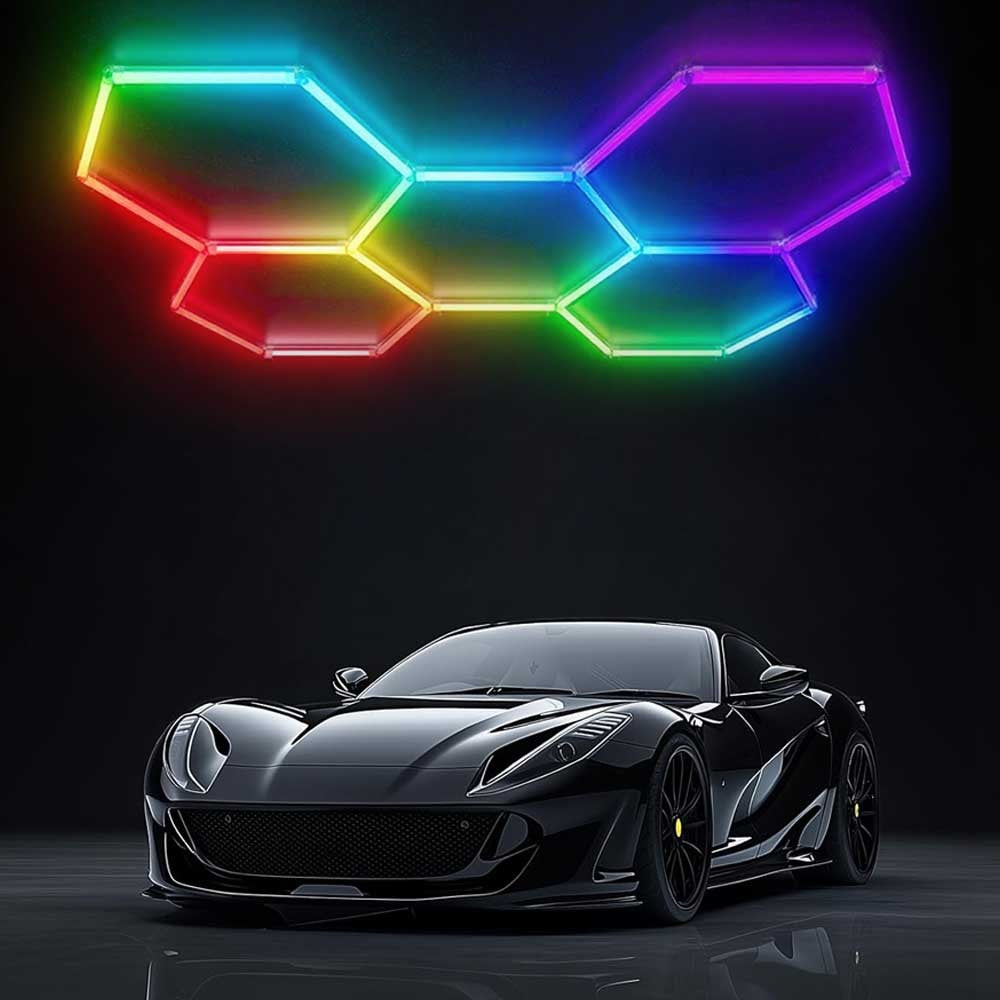 RGB LED Hexagon Garage Lights Car Detailing Shop Light No Border for Garage Bar