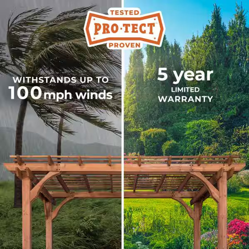 10 Ft. X 10 Ft. Traditional All Cedar Wood Outdoor Patio Pergola Shade Structure