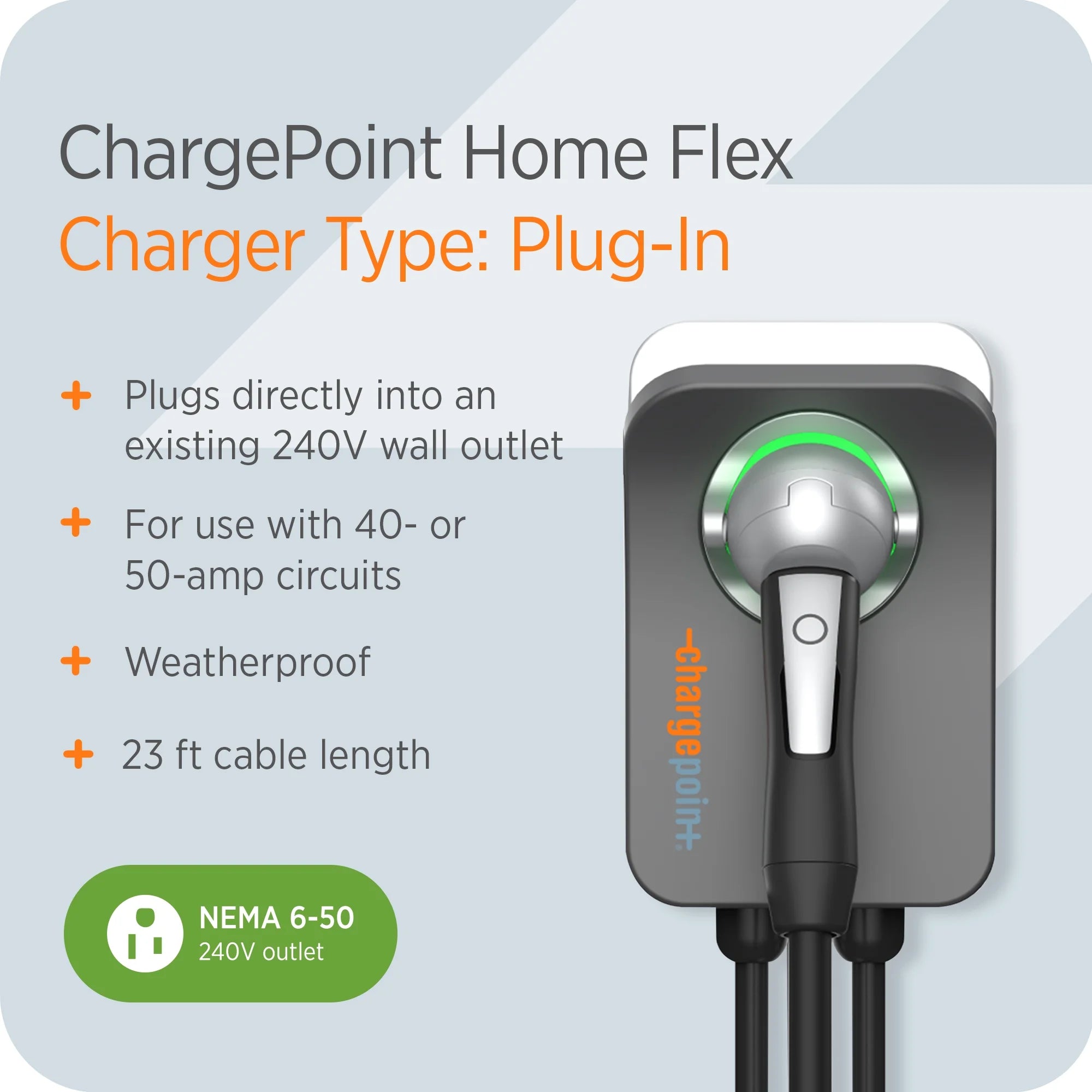 Home Flex Level 2 EV Charging Station NACS, NEMA 6-50 Outlet