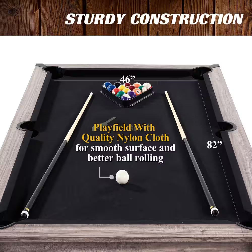 Monteray 7' Drop Pocket Pool Table Brown, 3-In-1 Dining Top and Table Tennis with Game Accessories