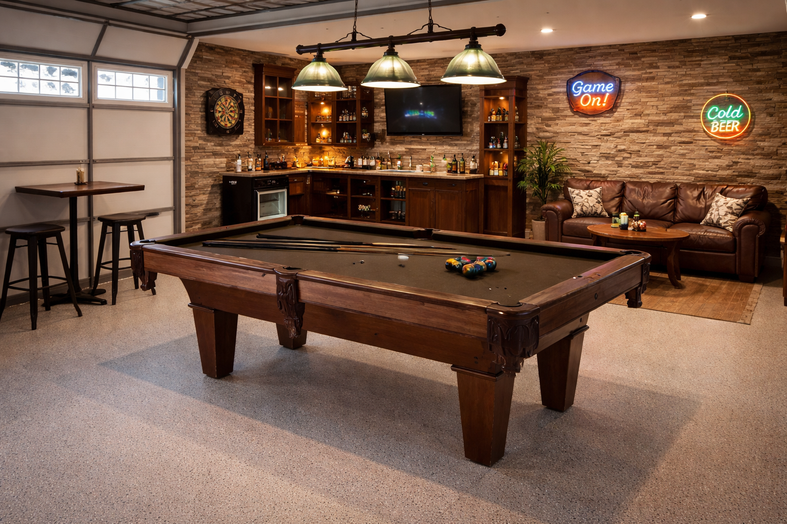 7 Ft Brown Wool Cloth Top Pool Table – Classic Billiards Table with Ball Return & Accessories