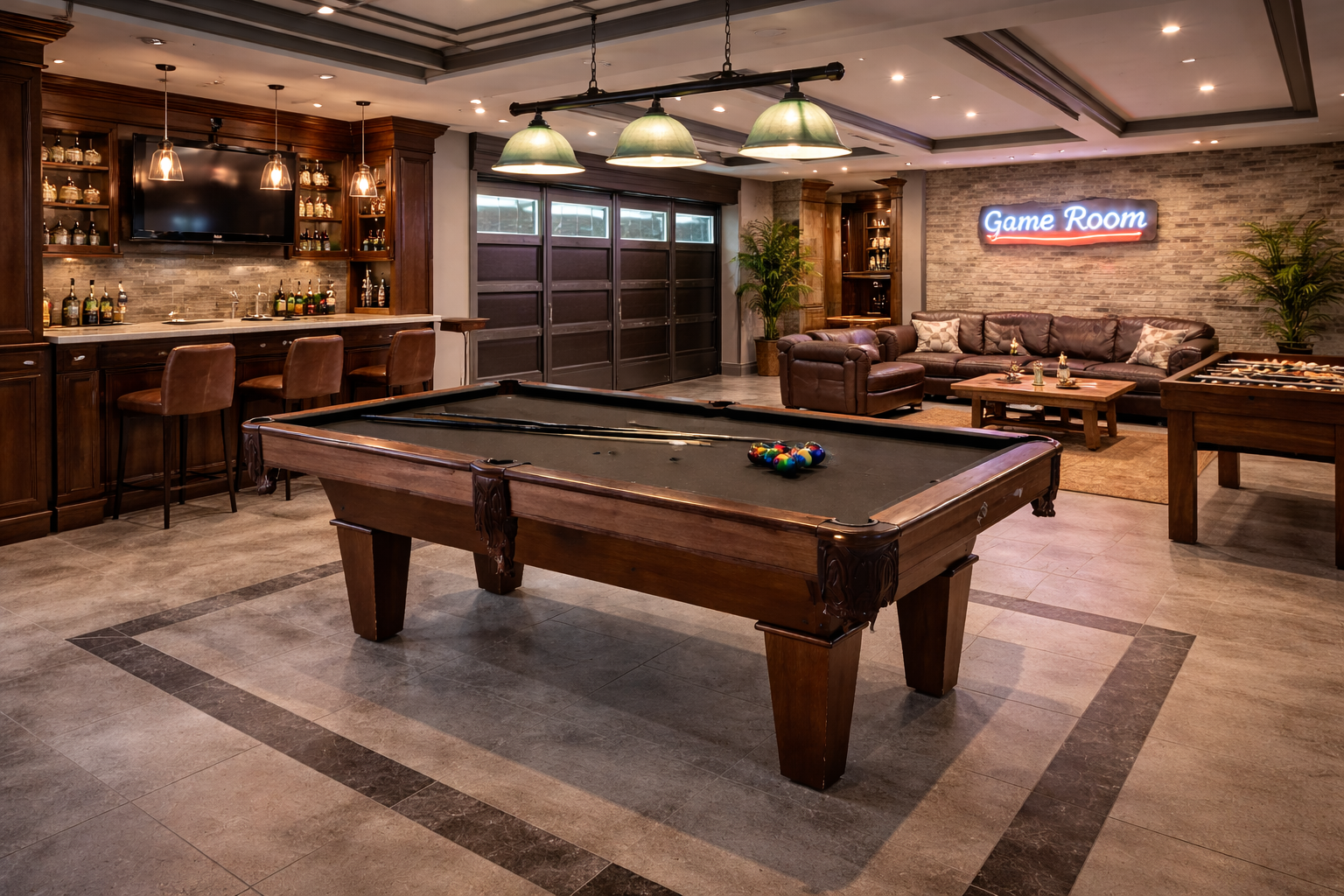 7 Ft Brown Wool Cloth Top Pool Table – Classic Billiards Table with Ball Return & Accessories