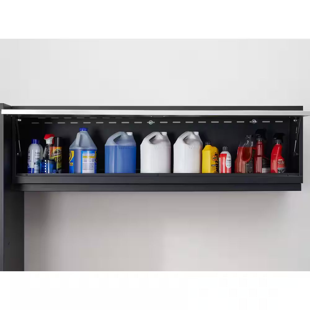 Bold Series 180In.Wx76.75In. Hx18In. D Pre Assembled 24-Gauge Steel 8-Piece Garage Storage System in Gray,Bamboo Worktop